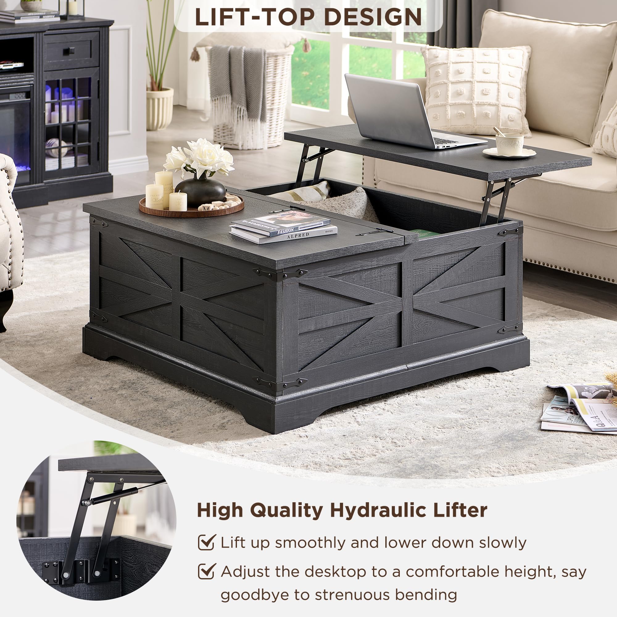 Farmhouse Lift Top Coffee Table with Storage - 36