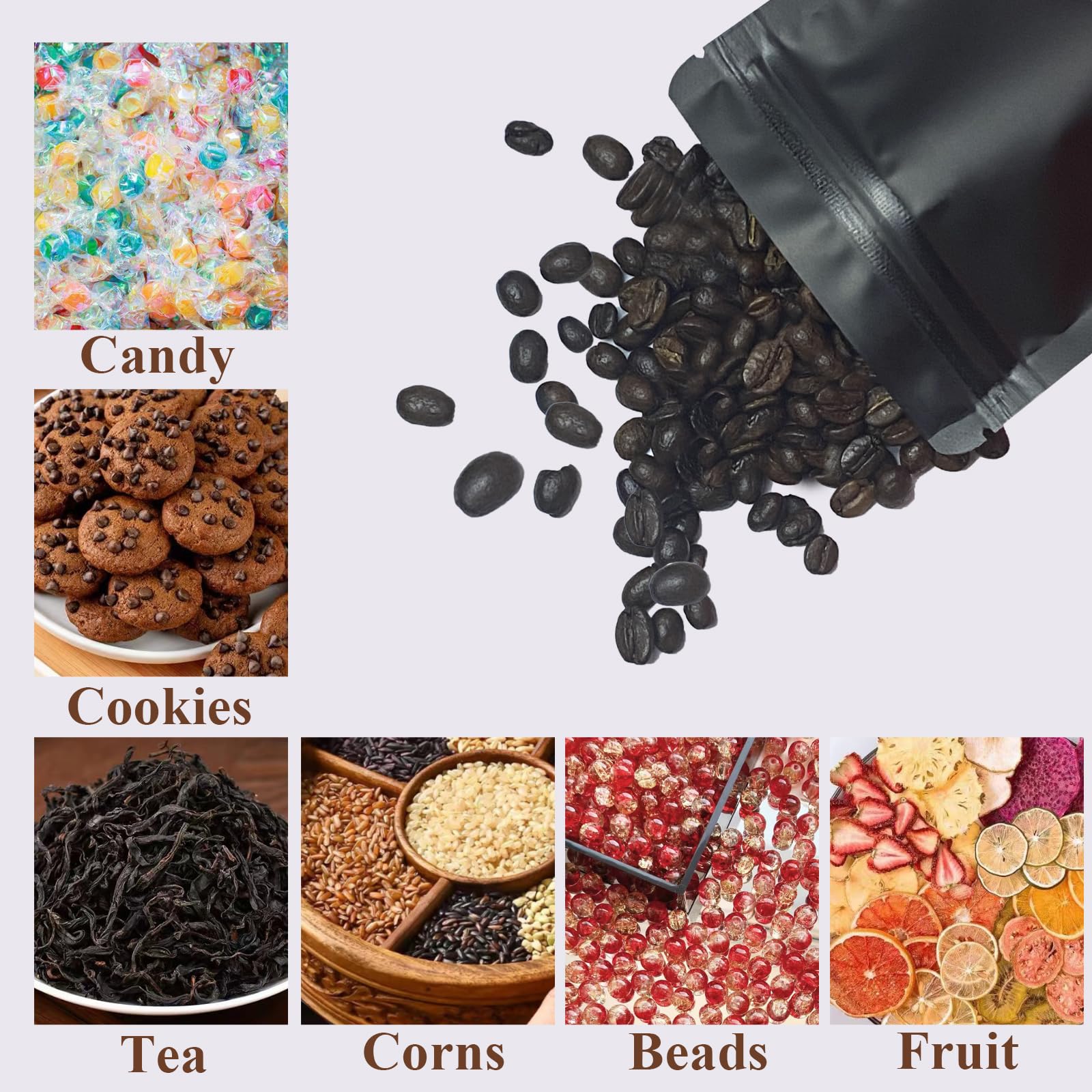 50 Pcs 6x9 Inch Smell Proof Stand Up Pouches - Resealable Mylar Bags with Window & Zipper for Food Storage | Coffee, Snacks, Baked Goods Packaging | Ideal for Small Business, Home Kitchen & Travel (Black)