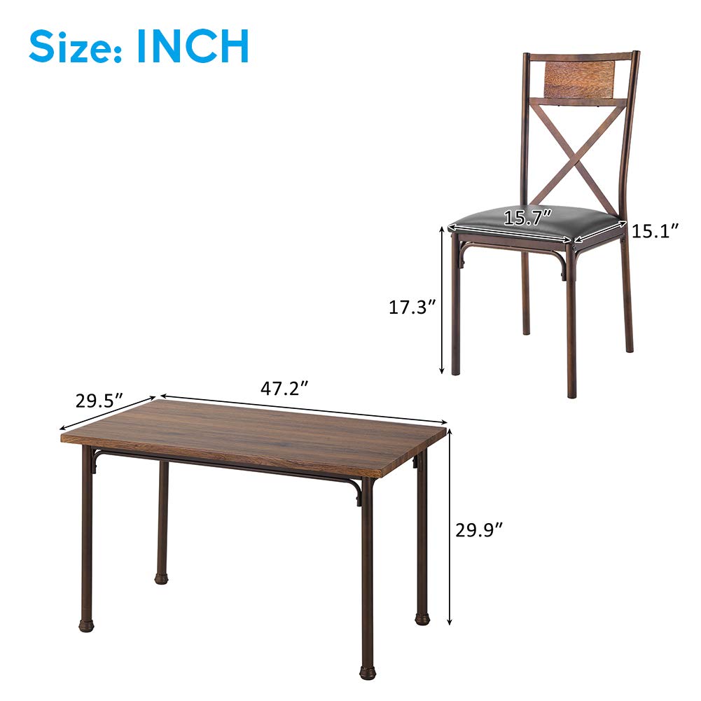 5-Piece Modern Dining Table Set with Wood Top & Metal Frame - 4 PU Leather Chairs for Kitchen, Breakfast Nook & Dining Room - Perfect for Family Meals & Entertaining Guests