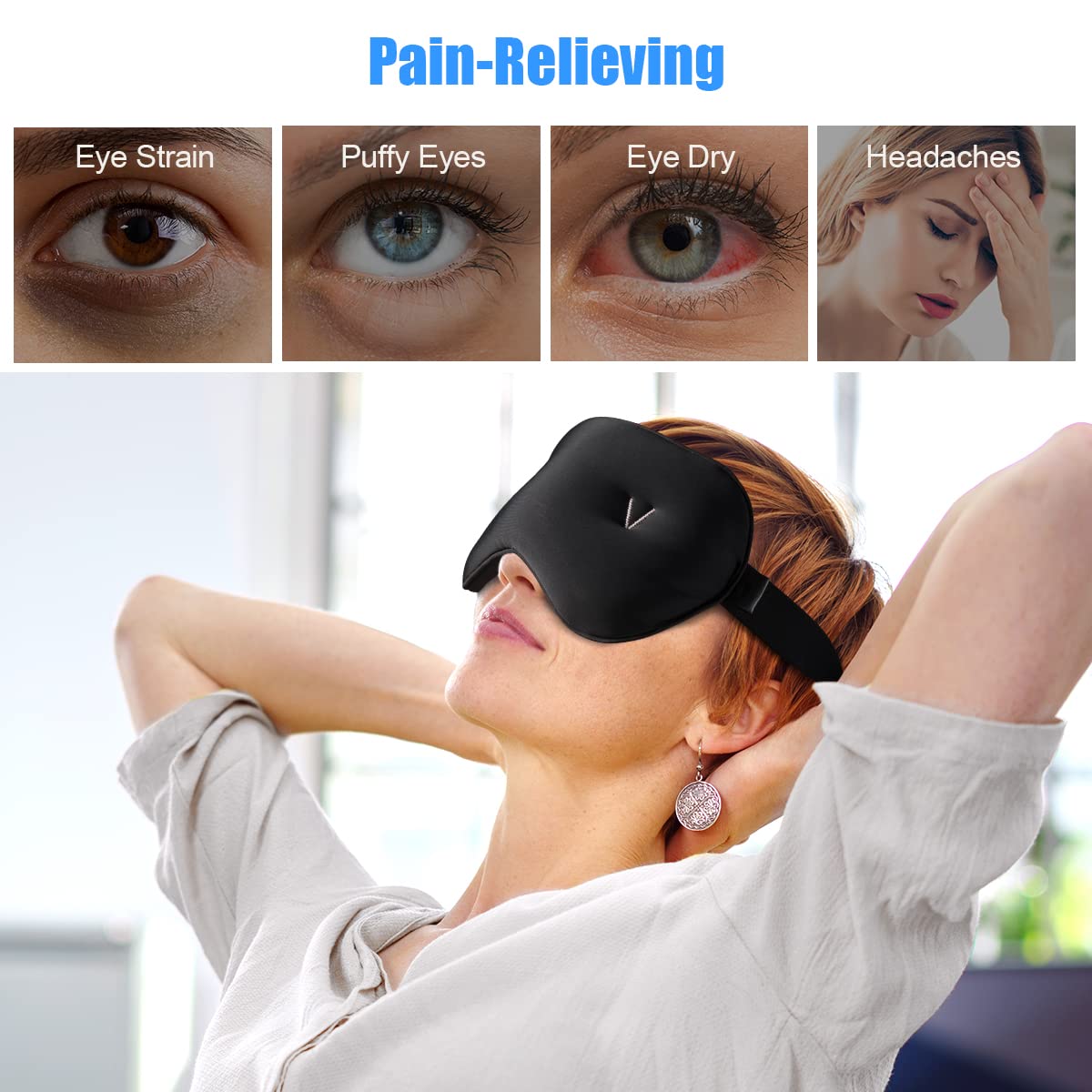 Weighted Eye Mask for Migraine & Headache Relief - Cooling Therapy Eye Pillow with Glass Beads for Sinus Pain, Dry Eyes & Dark Circles - Light Blocking Sleep Mask for Stress Relief & Better Sleep at Night