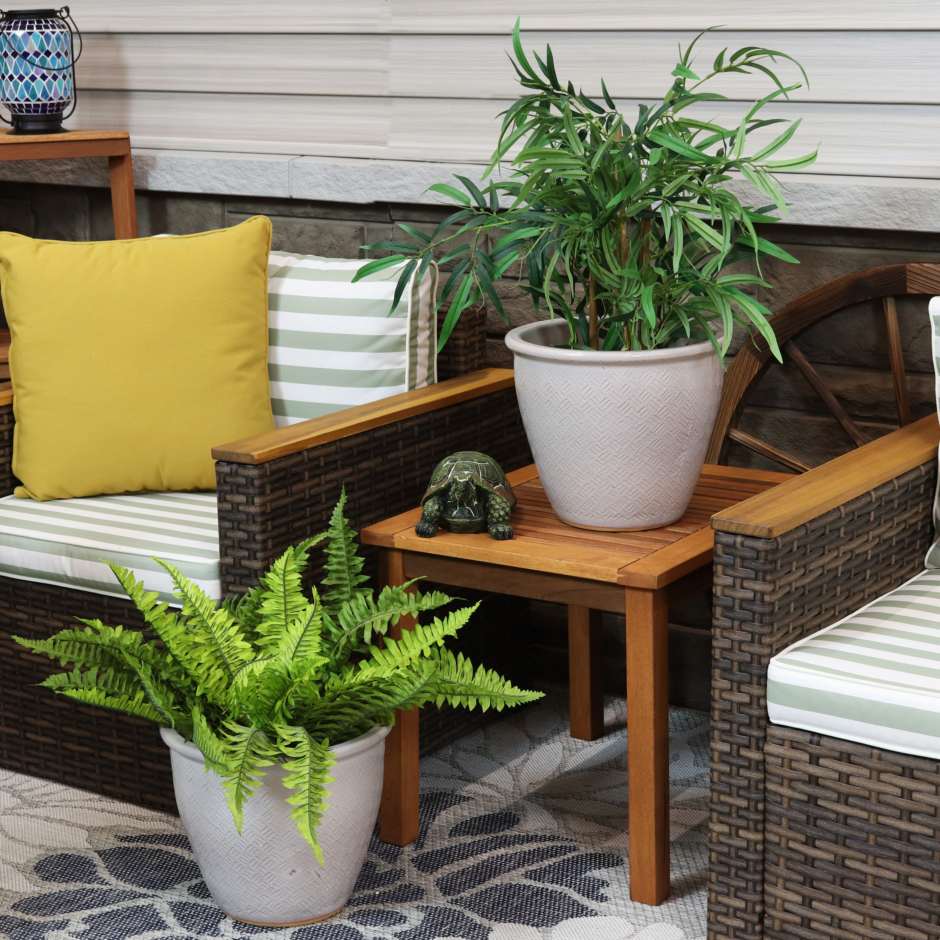 Sunnydaze Set of 2 Ocean Villa Outdoor Ceramic Planters - 11.75 Inch Decorative Garden Pots for Patio, Porch & Balcony Decor | Perfect for Flowers, Succulents & Herbs