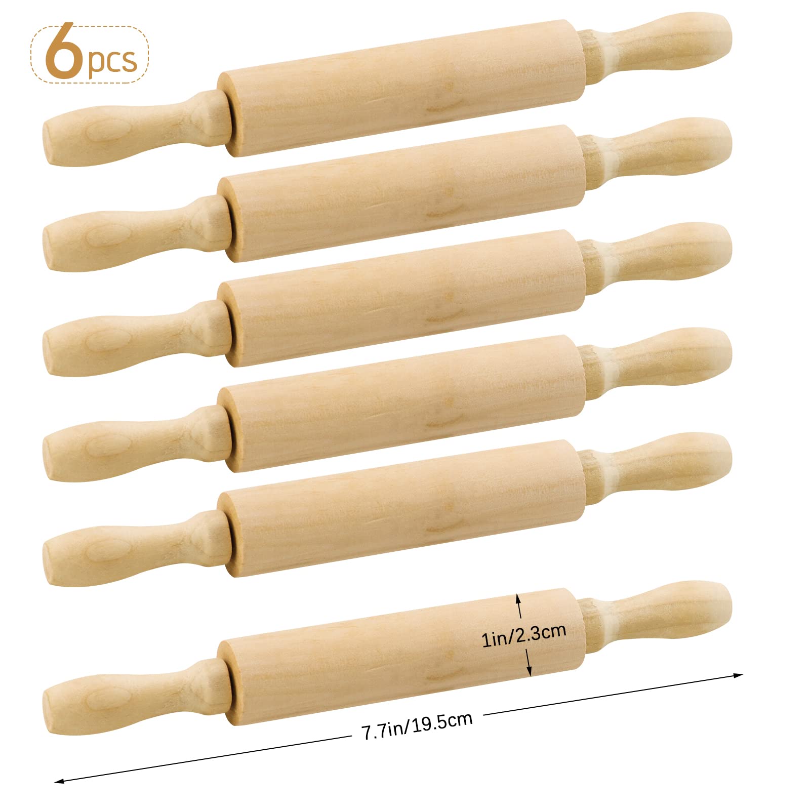 BILLIOTEAM 6 Pack 8 Inch Mini Wooden Rolling Pins for Kids - Perfect for Baking, Cookie Dough, Arts & Crafts, Clay & Play Doh - Ideal for Children's Cooking Activities & DIY Projects