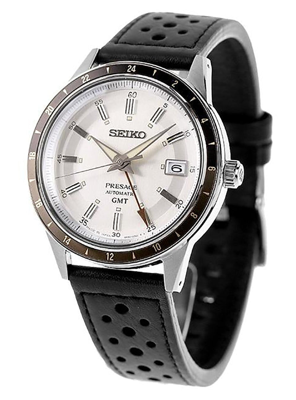 SEIKO PRESAGE Automatic GMT Watch SARY231 - Japanese Made JDM Timepiece for Men, Retro 60's Style - Perfect for Business, Travel & Luxury Collectors