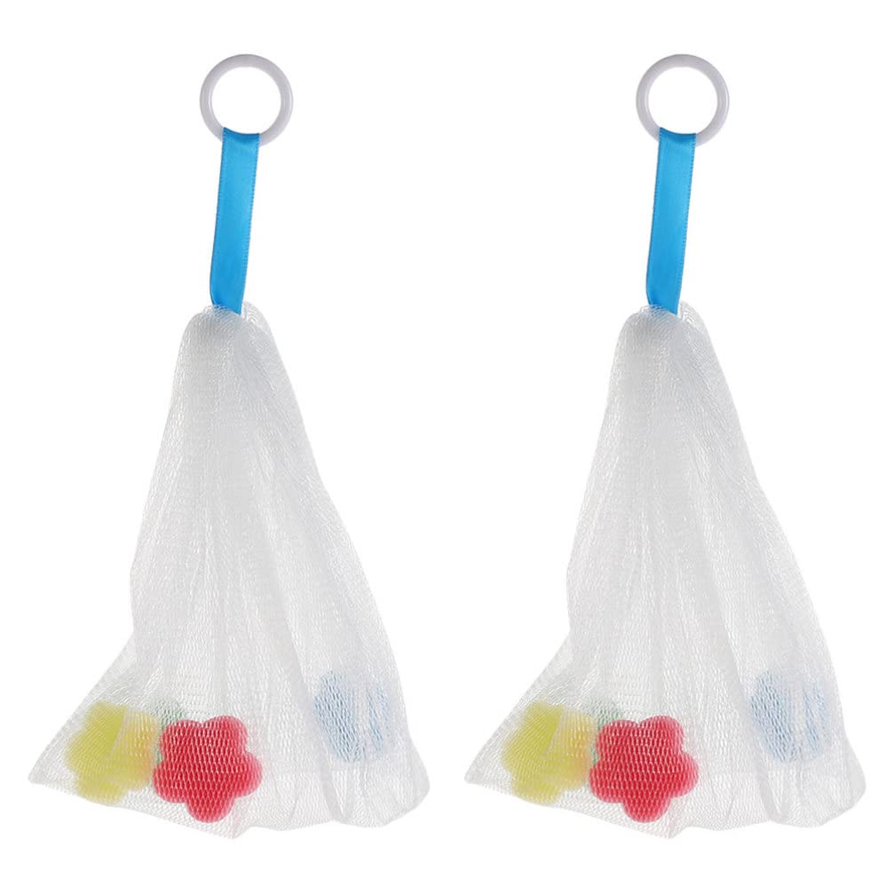 Healeved 2-Pack Exfoliating Soap Bag with Mesh Pouch - Foaming Net Soap Saver for Body Scrub & Shower Loofah (White) - Perfect for Travel, Bath & Shower Essentials