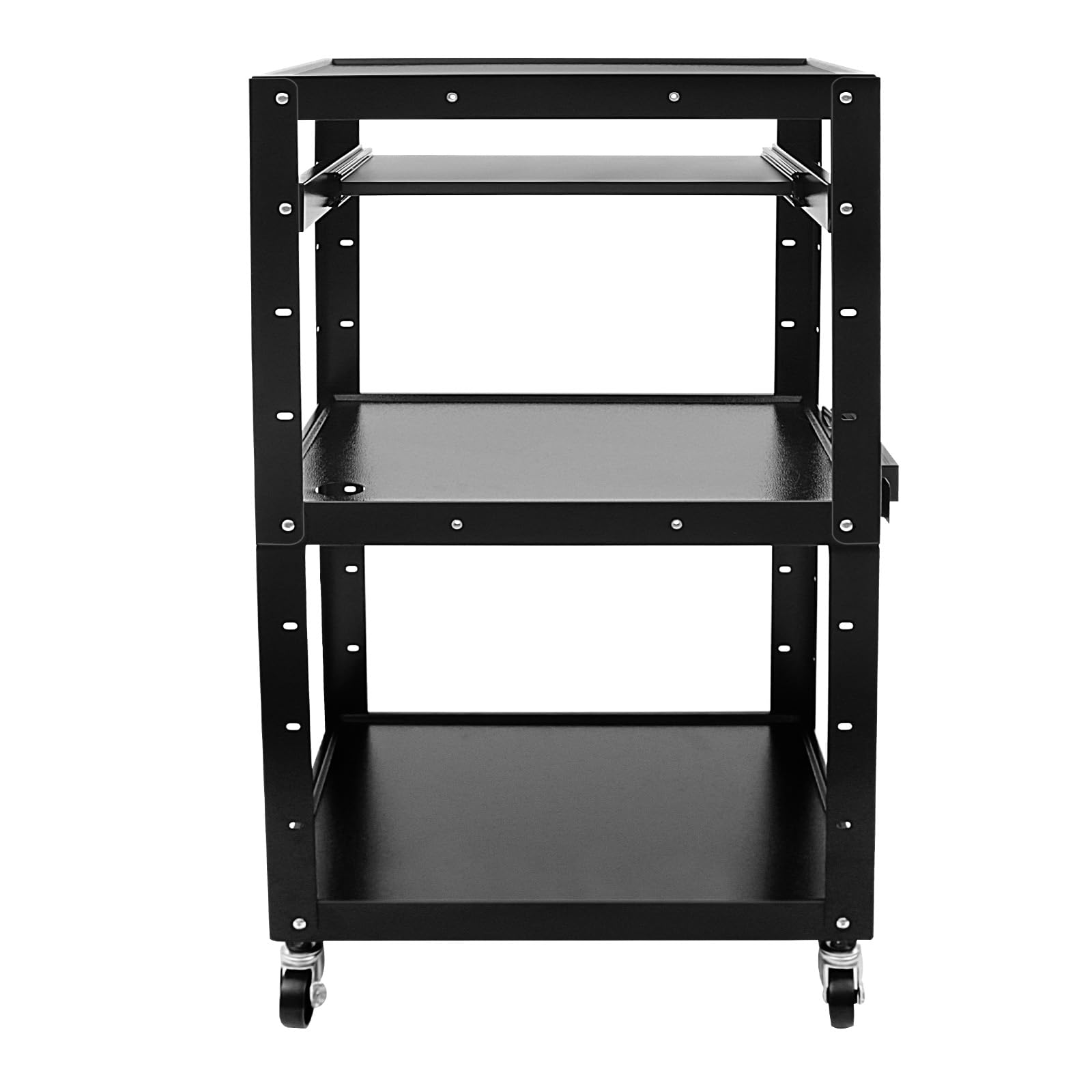 42 Inch Adjustable Height AV Media Cart with Wheels - 4-Tier Steel Rolling Stand for Laptop, Notebook & Keyboard - Mobile Office & Home Use for Presentations, Classrooms & Workspaces