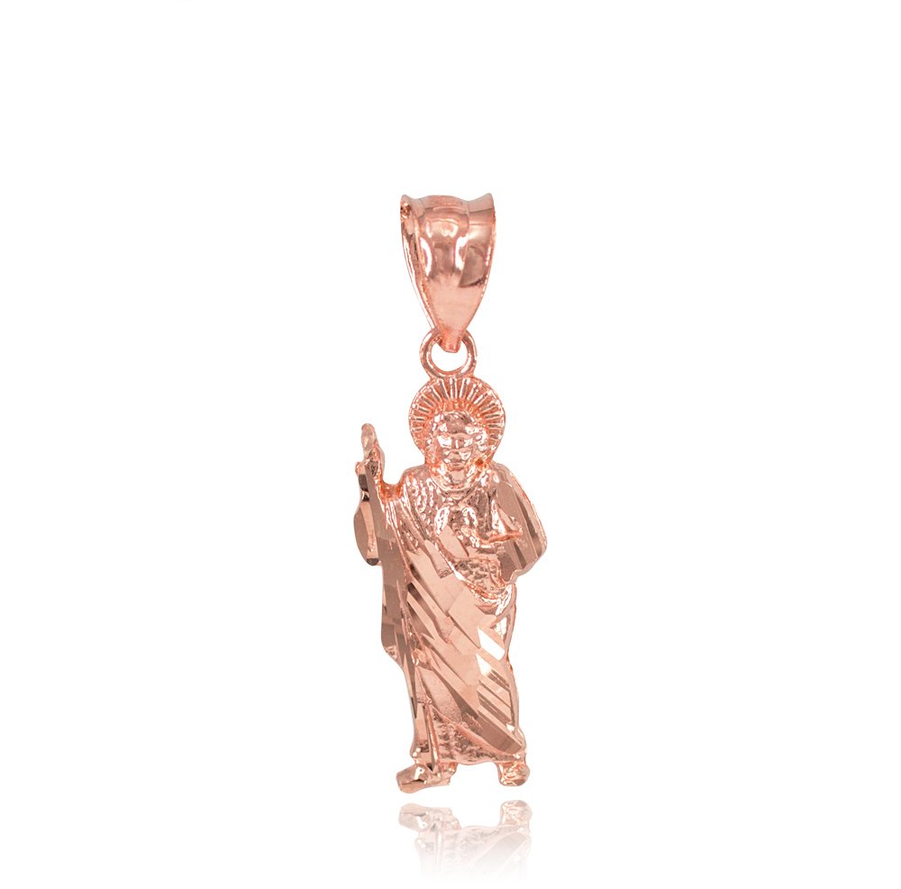 14k Rose Gold Saint Jude Charm Pendant Necklace for Women - Elegant Religious Jewelry Gift for Baptism, Confirmation & Protection - Perfect for Daily Wear & Special Occasions