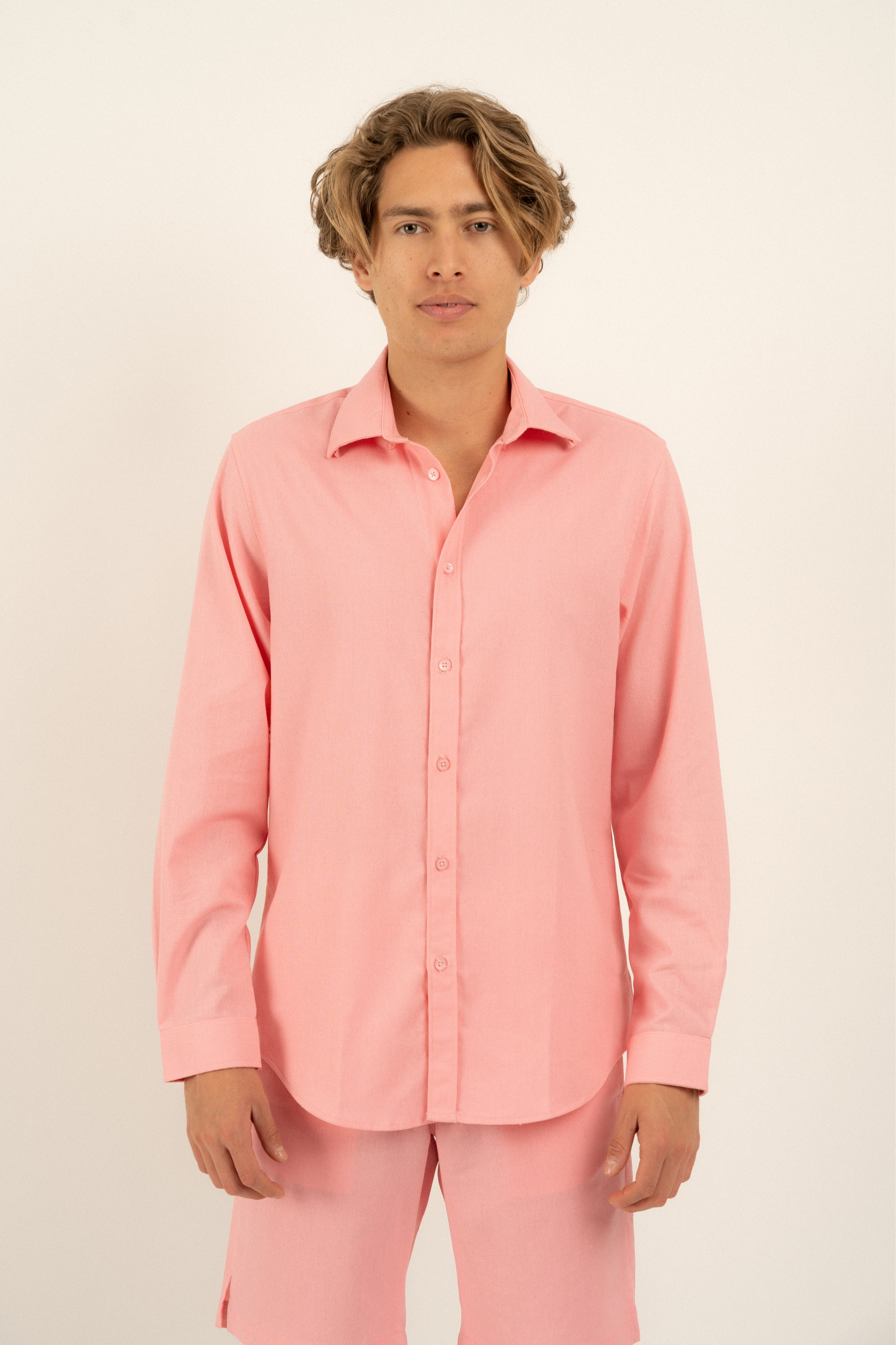 Stylish Cannes Pink Linen Shirt for Women - Breathable Summer Blouse for Beach Vacation & Casual Outings