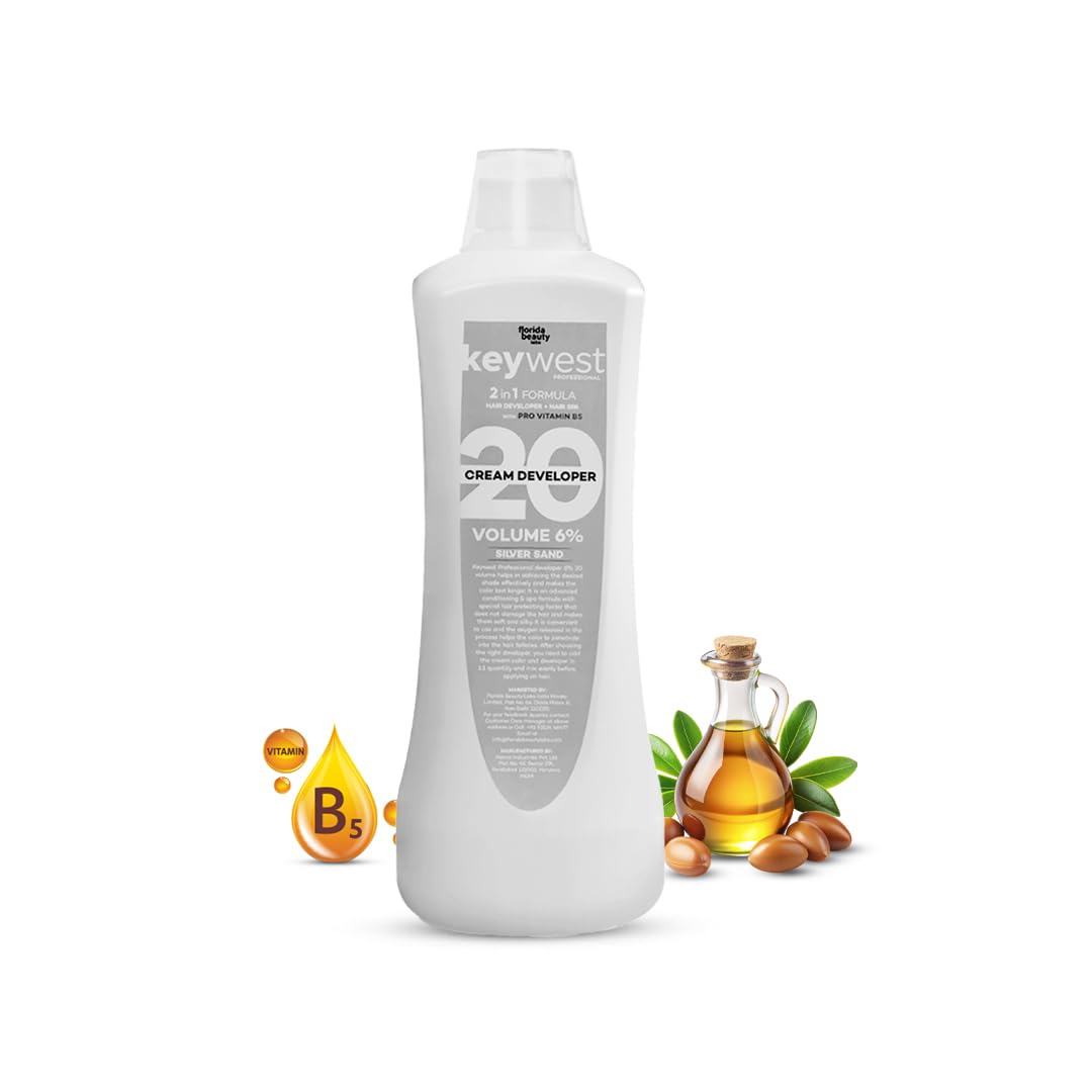 Keywest Professional 20 Volume 6% Hair Color Developer Cream - 1000ml | 2-in-1 Formula with Vitamin B5 for Hair Coloring & Spa Treatment | Perfect for Salon Use & At-Home Hair Coloring