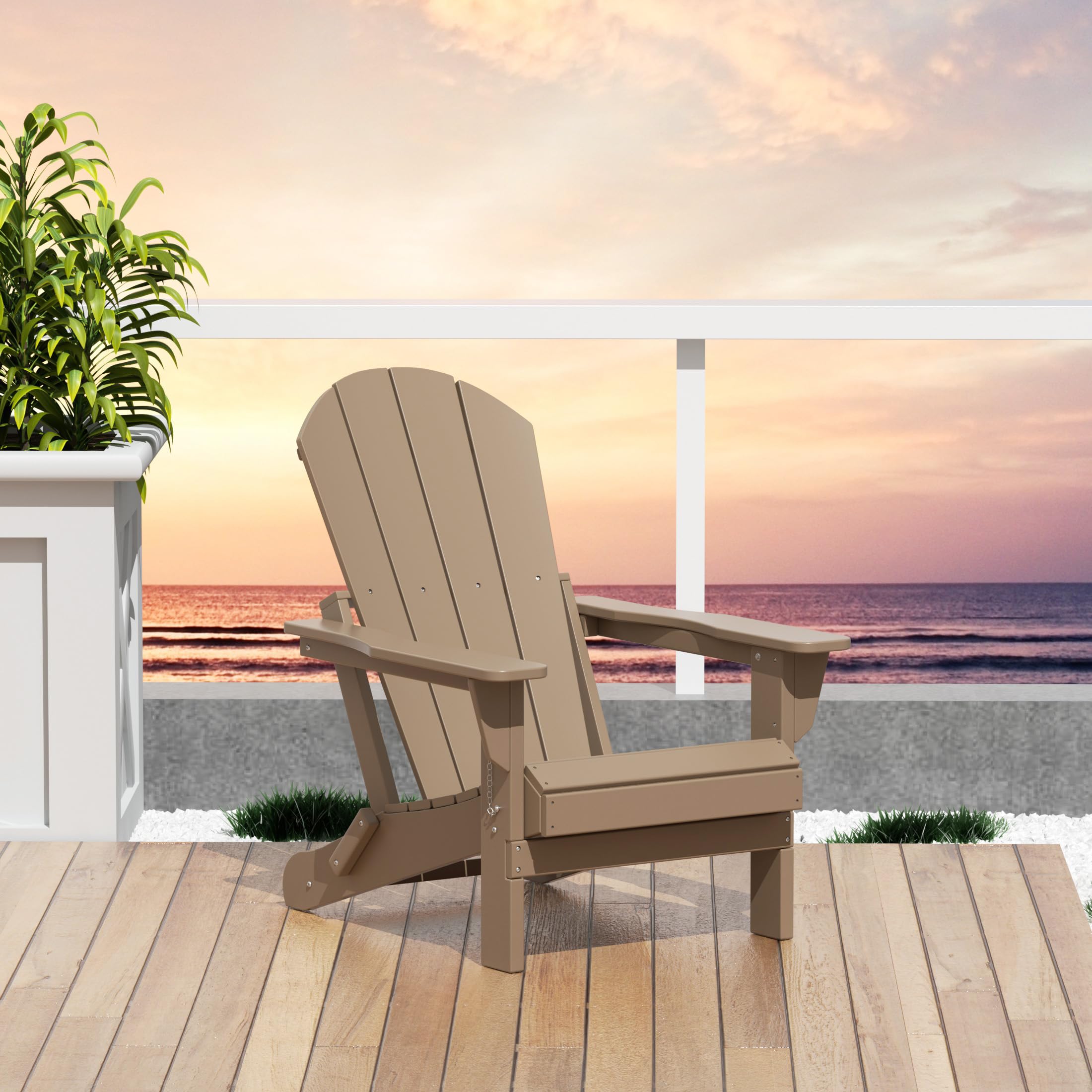 **WO Home Furniture Adirondack Chair Lounger - Outdoor Folding Chair for Fire Pit, Beach, Balcony, Backyard, Lawn, Patio, Pool, Deck & Garden - Weathered Wood Finish - Perfect for Relaxing, Sunbathing & Outdoor Gatherings**