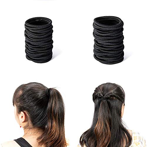 100 Pieces Black Elastic Hair Ties - No Metal Hair Bands for Women & Girls - Soft Ponytail Holders for Thick, Curly & Straight Hair (4mm) - Perfect for School, Workout, Yoga & Daily Styling
