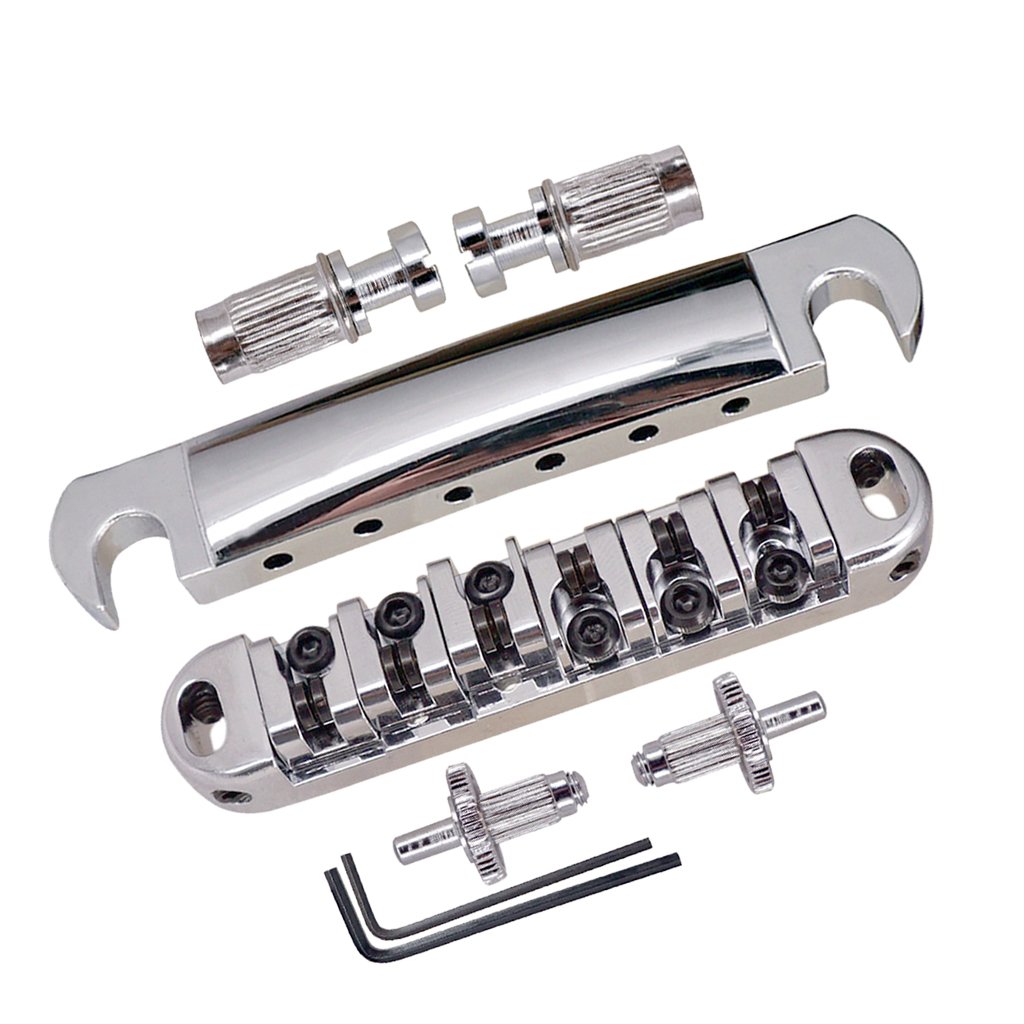 Premium Roller Saddle Bridge & Tailpiece Set for Electric Guitar - Chrome Plated Hardware Replacement Parts - Perfect for Upgrades & DIY Guitar Projects