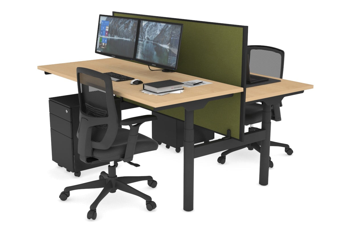 Flexi Premium Height Adjustable 2-Person H Bench Workstation - Black Frame [1800L x 700W] - Ergonomic Office & Home Workspace Solution for Shared Desks
