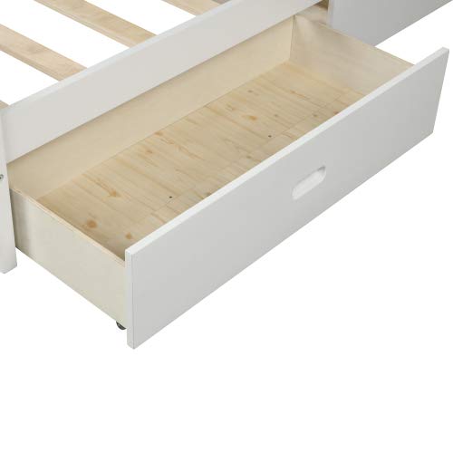 Pinewood Twin Platform Bed Frame with 2 Storage Drawers & Headboard - 10 Wood Slats Support, 400 lbs Weight Capacity, No Box Spring Needed - Perfect for Small Bedrooms, Guest Rooms & Kids Rooms (White, Twin Size)