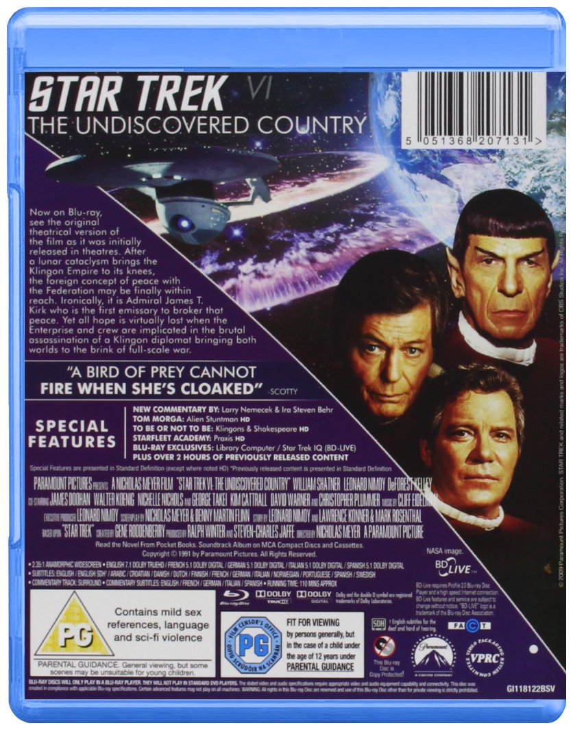 Star Trek VI: The Undiscovered Country Blu-ray (1991) - Sci-Fi Movie Collection for Space Adventure Fans & Home Theater Enthusiasts