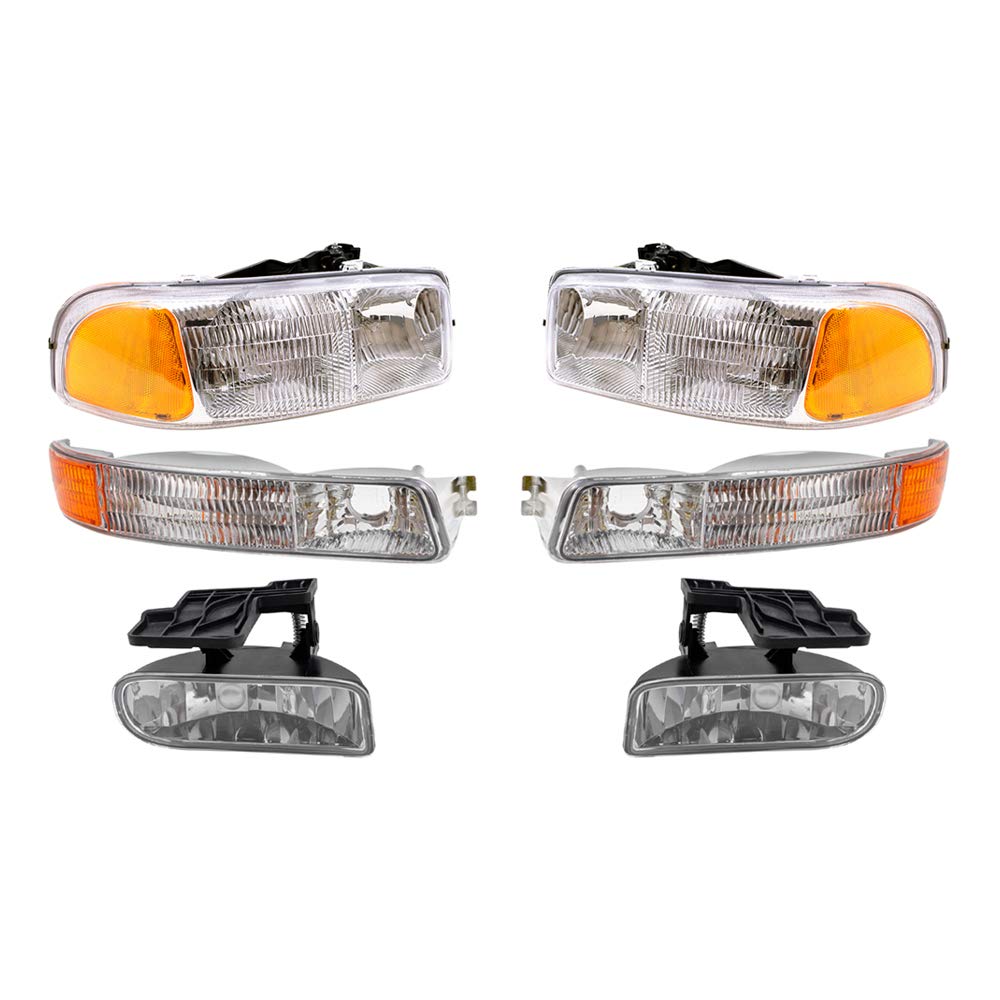 Premium 6-Piece Halogen Headlight Kit with Signal Marker & Fog Lights - Compatible with 1999-2007 GMC Sierra Pickup Truck (Part #10385054, 10385055) - Perfect for Night Driving & Off-Road Adventures