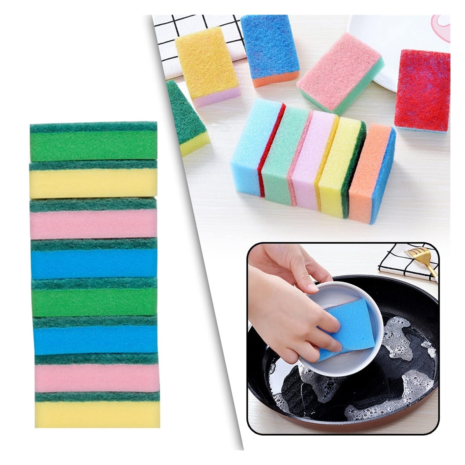 **10-Pack Double-Sided Dishwashing Sponges – Scouring & Scrubbing Pads for Pots, Pans & Dishes – Durable Kitchen Cleaning Cloths (20-PCS, Multi-Color) – Perfect for Daily Dishwashing & Tough Stains**