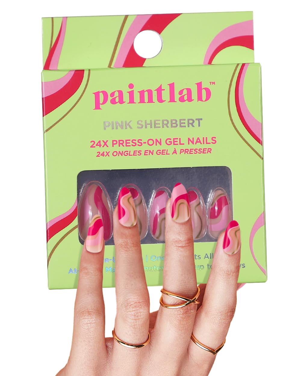 PaintLab Press-On Nails Kit - 24PCS Long Lasting Fake Nails with Glue, Nail File, Prep Pad & Cuticle Stick - Pink Sherbert Color for Salon-Quality Manicure at Home | Perfect for Parties, Weddings & Daily Wear