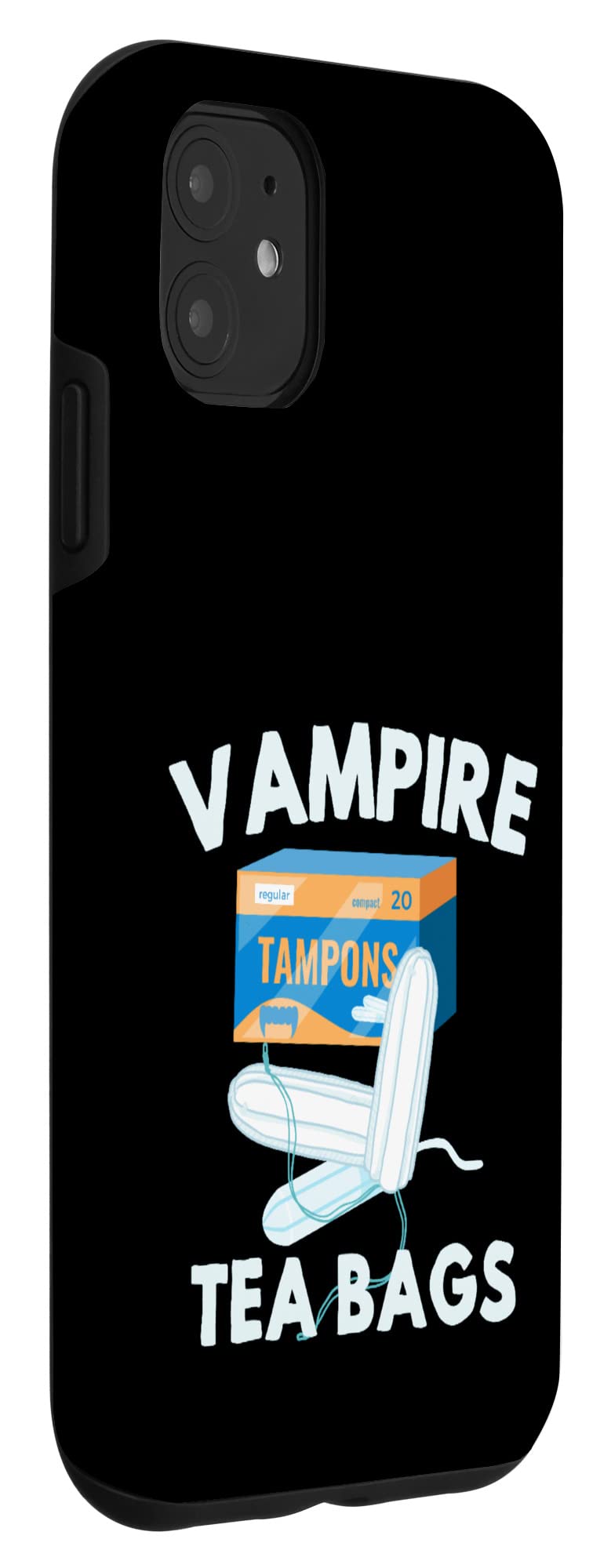 Funny iPhone 11 Case with Vampire Tea Bags & Tampon Horror Design - Humorous Phone Cover for Men & Women - Perfect for Halloween, Gag Gifts & Pranks