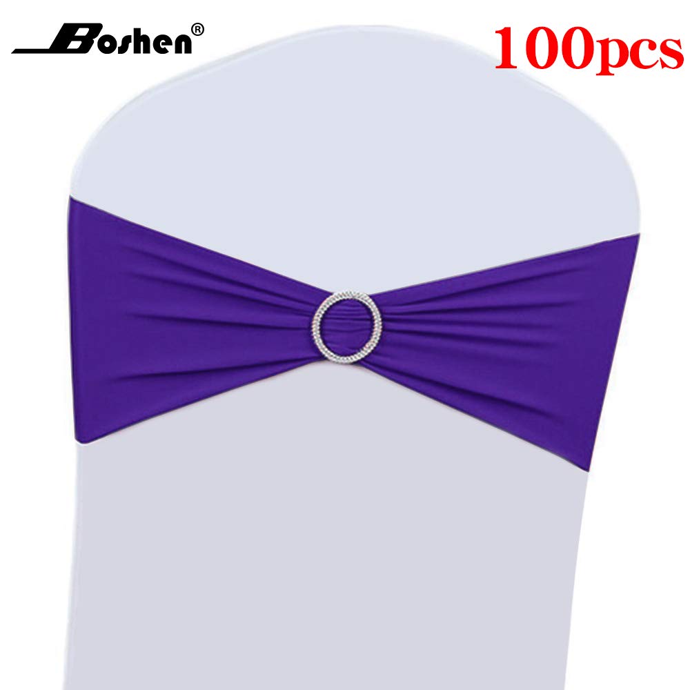 100PCS Purple Stretch Chair Bows & Sashes - Elegant Wedding Chair Decorations for Ceremony, Reception, Banquet - Spandex Chair Covers Slipcovers - Perfect for Bridal Showers, Baby Showers & Party Decor