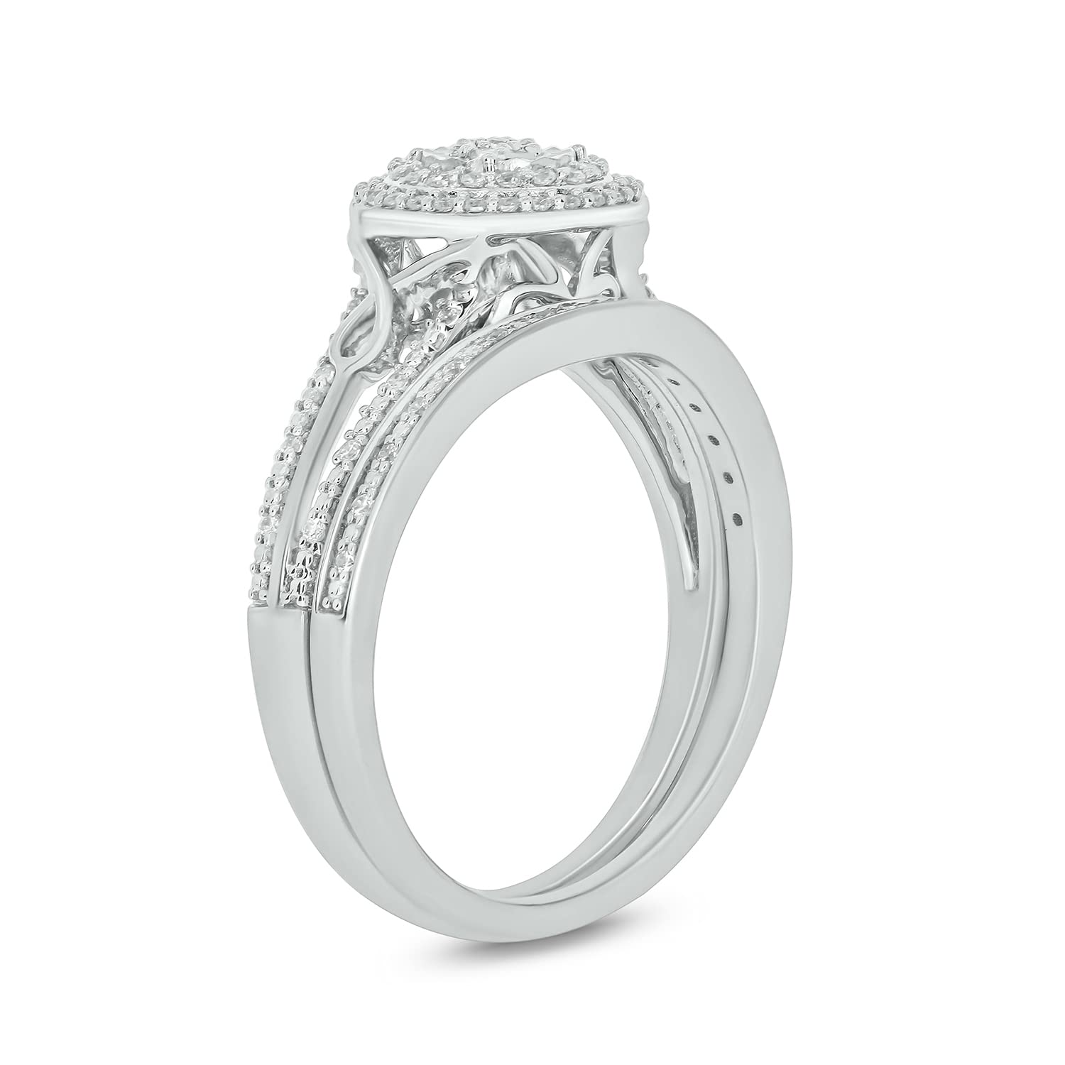 1/4 Carat Round Diamond Cluster Double Halo Engagement Ring & Wedding Band Set in 925 Sterling Silver for Women - Perfect for Proposals, Anniversaries & Bridal Jewelry Gifts