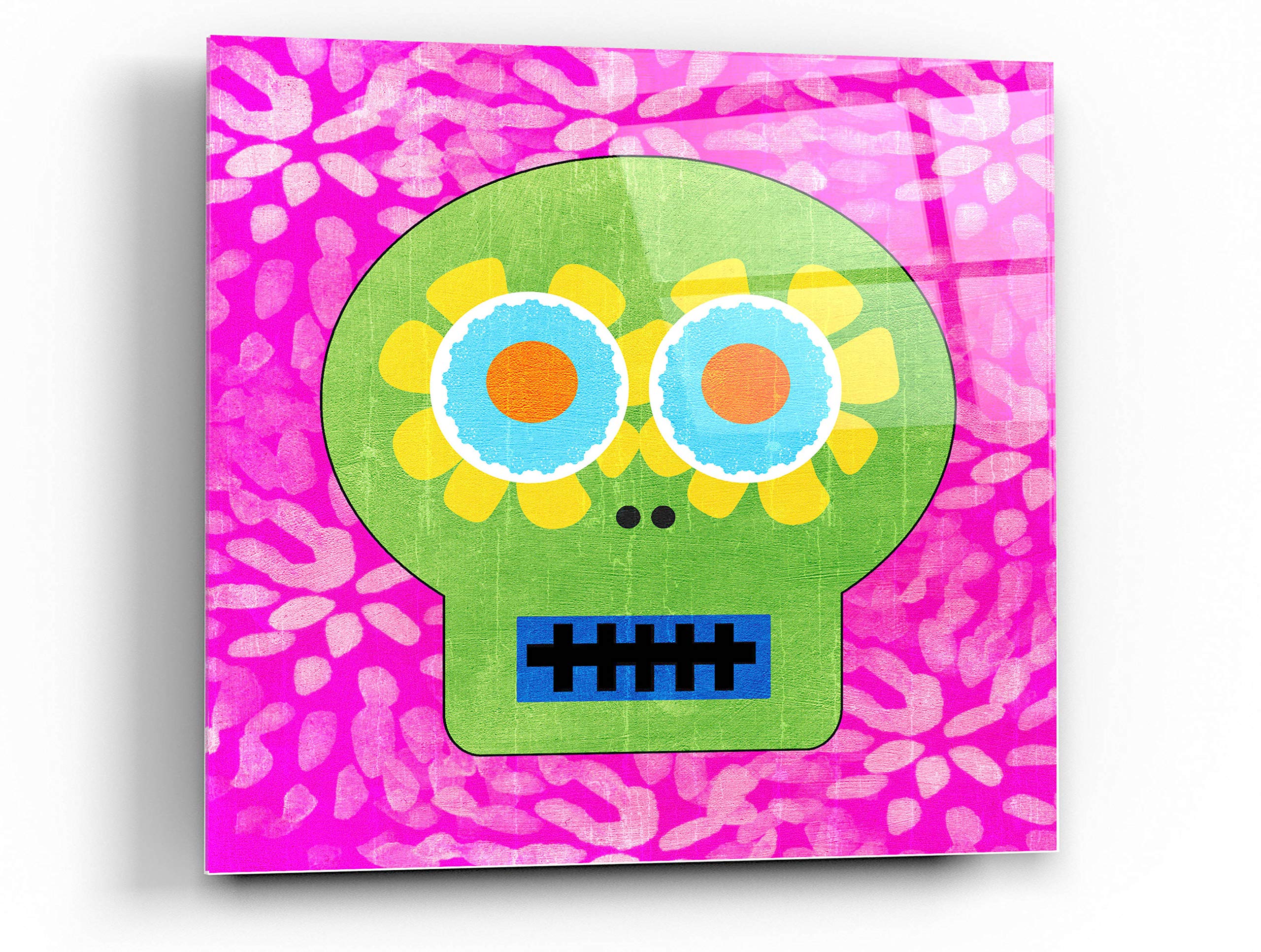 Epic 'Day of the Dead I' Acrylic Glass Wall Art by Linda Woods - 24x24 Inches Mexican Folk Art Painting - Perfect for Home Decor, Office & Dia de Los Muertos Celebrations