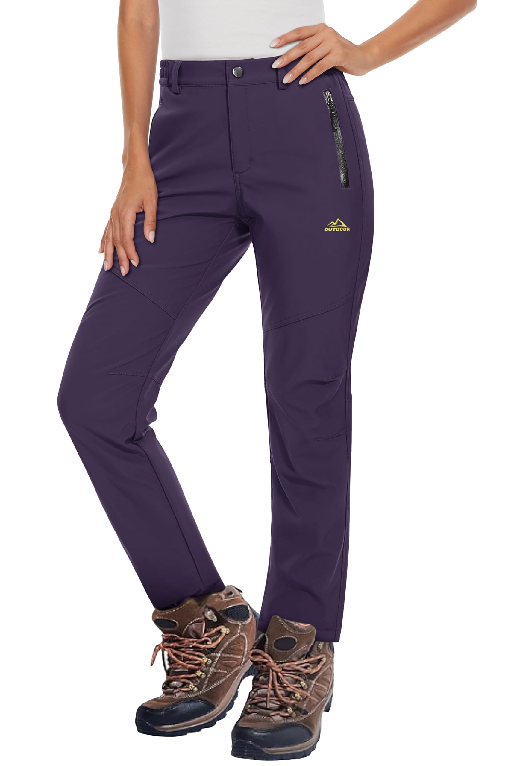 **MAGCOMSEN Women's Fleece Lined Waterproof Insulated Softshell Snow Ski Pants - Winter Warm Hiking Pants for Outdoor Activities, Skiing & Snowboarding**