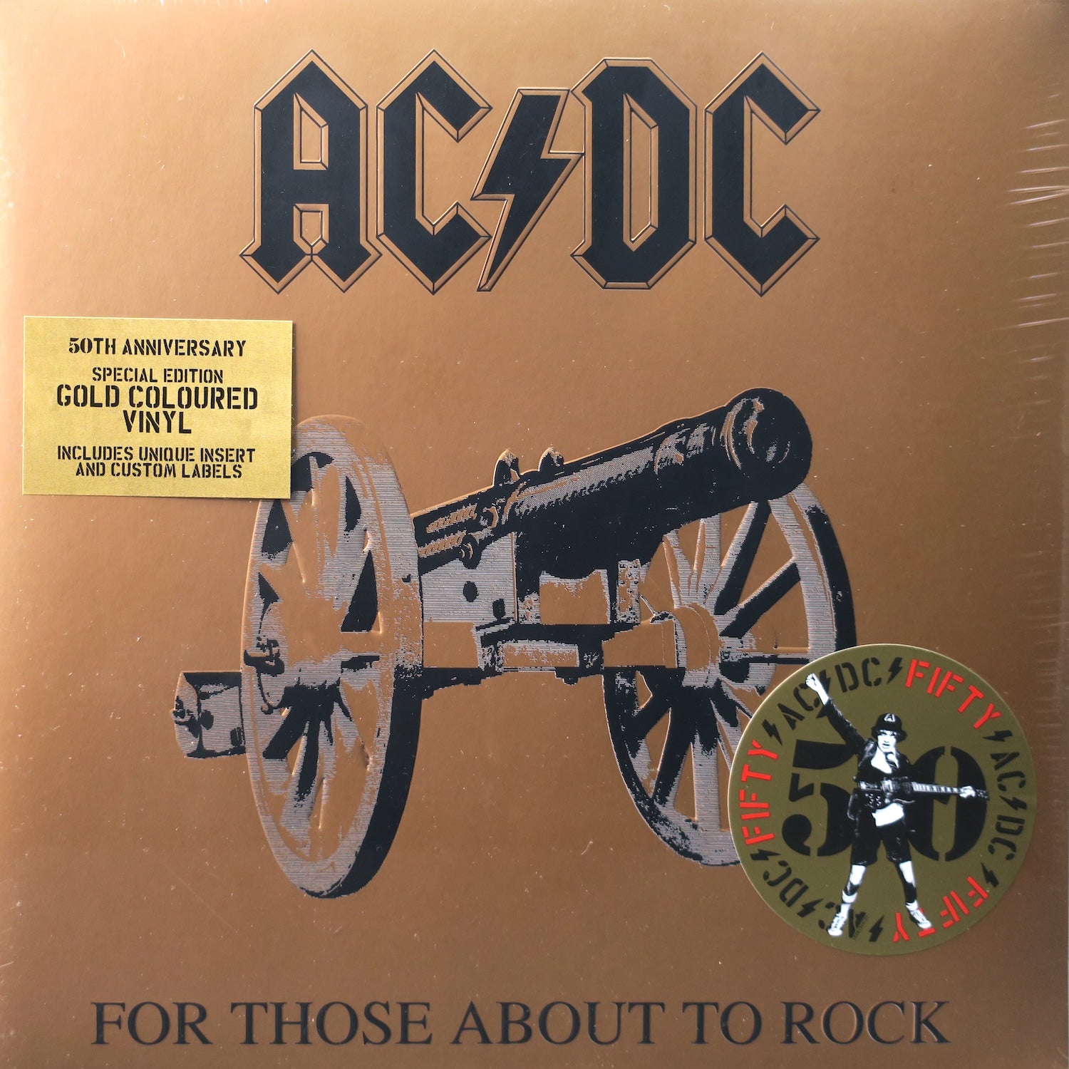 AC/DC 'For Those About To Rock' 40th Anniversary Limited Edition Gold Vinyl LP - Perfect for Collectors & Rock Music Enthusiasts, Great Gift for Vinyl Lovers & Home Decor