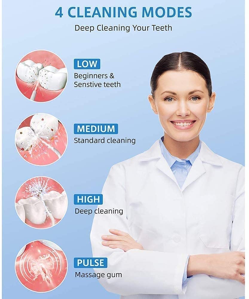 Cordless Water Flosser - Portable Oral Irrigator with 4 Cleaning Modes & 3 Jet Tips, 300ML Large Water Tank, USB Rechargeable for Teeth, Braces, Bridges - Perfect for Home Use & Travel Dental Care