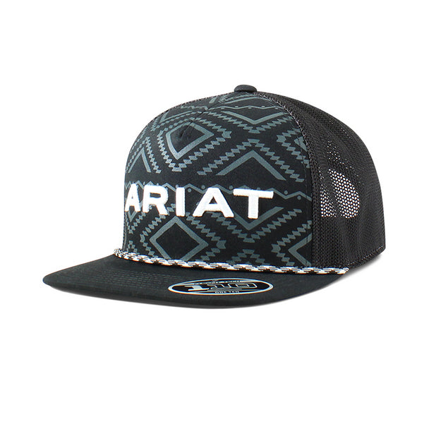ARIAT Aztec Rope Trucker Hat - Black & Grey Adjustable Baseball Cap for Men & Women - Perfect for Outdoor Activities, Truck Driving, and Casual Wear