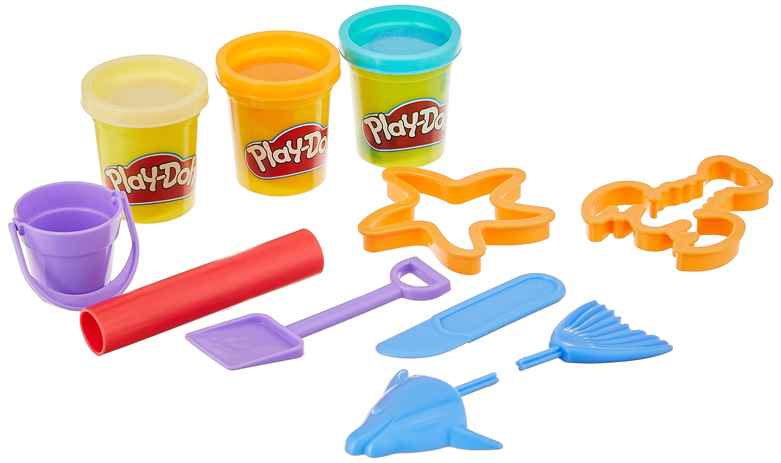 Play-DOH Beach Creations Bucket - 10-Piece Kids Sand & Clay Toy Set for Creative Play - Perfect for Beach, Sandbox & Indoor Arts & Crafts Activities
