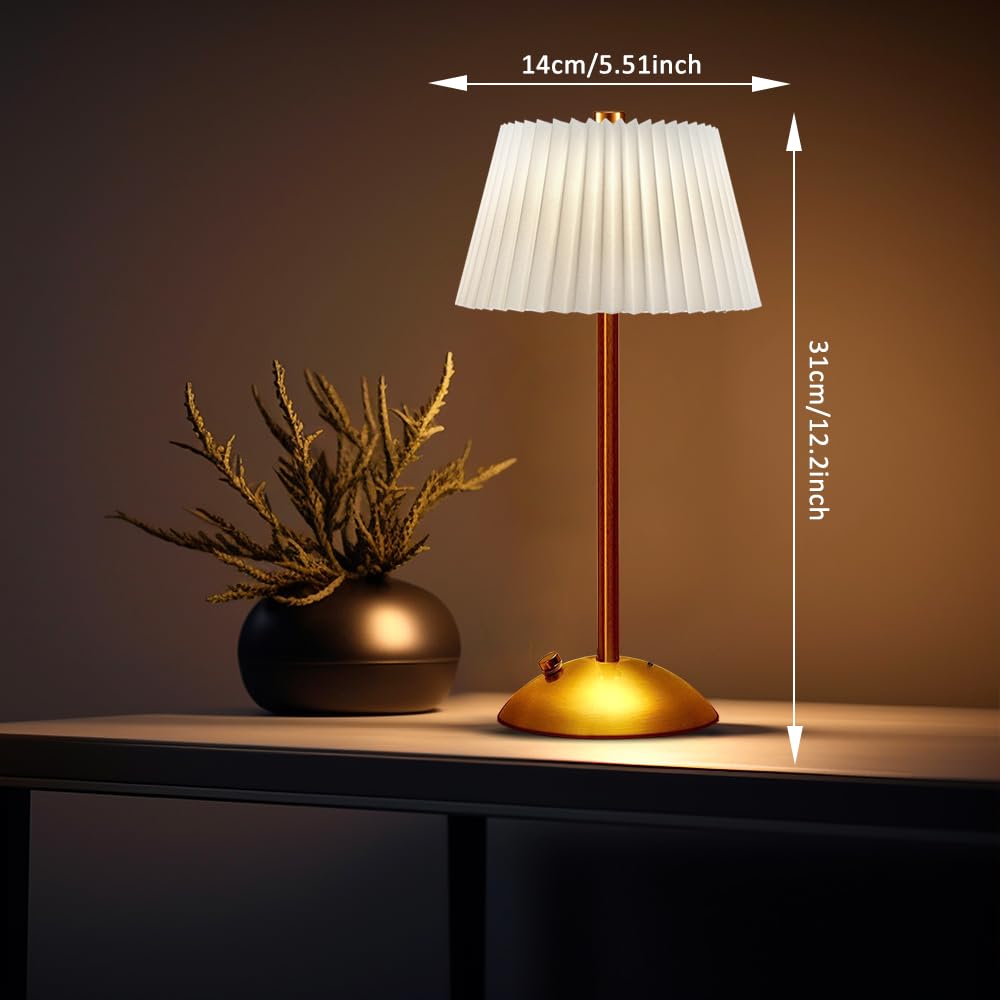 Touch Sensor LED Desk Lamp - 3-Way Dimmable Cordless Metal Table Lamp with Fabric Shade for Home Office, Bedroom, Living Room & Dorm | Perfect for Reading, Working & Nightstand Lighting (White)