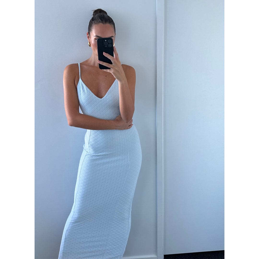 BESSA Baby Blue Bodycon Strappy Midi Dress for Women - Sexy Tight Fitted Party Club Dress - Perfect for Night Out, Date Night, and Special Occasions