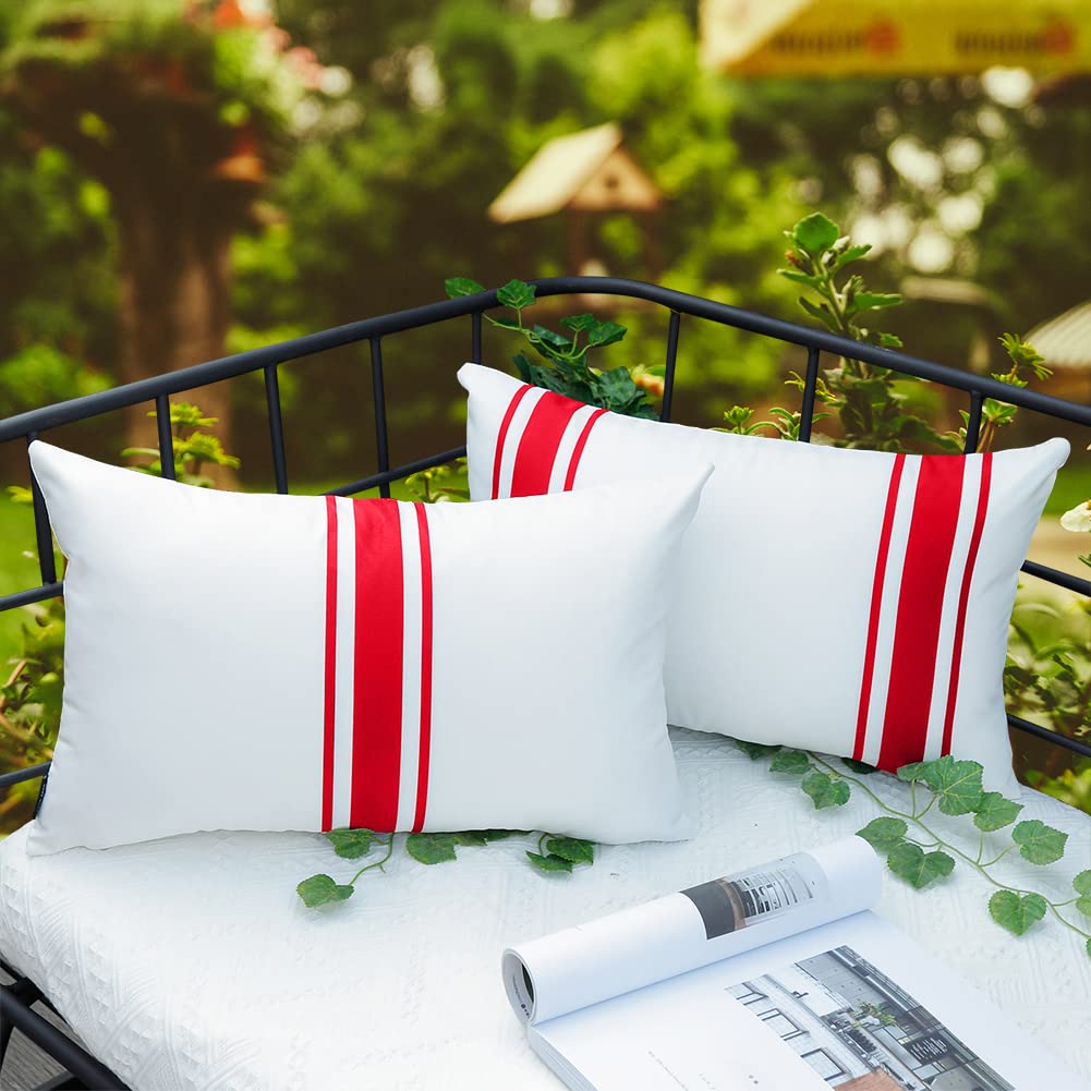JOJOGOGO 2-Pack Red Waterproof Outdoor Lumbar Pillow Covers 12x20 Inches - Durable Porch Swing & Patio Furniture Cushion Protectors for Bench, Chair, Garden & Backyard Decor (Weather-Resistant)