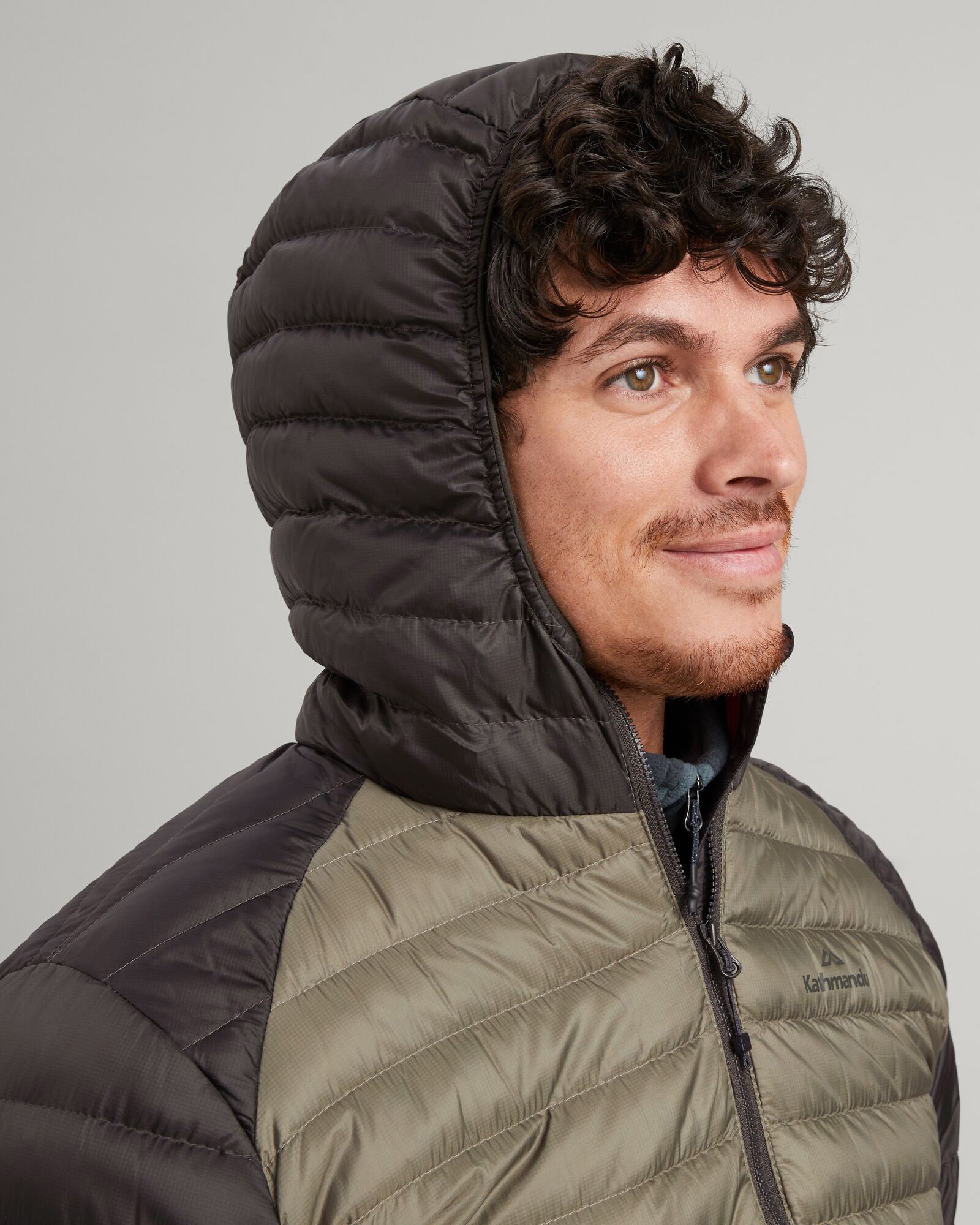 Men's Heli R Hooded Down Jacket - Lightweight Winter Coat for Outdoor Activities, Waterproof & Windproof, Beech/Dark Moss - Perfect for Hiking, Skiing & Cold Weather Adventures