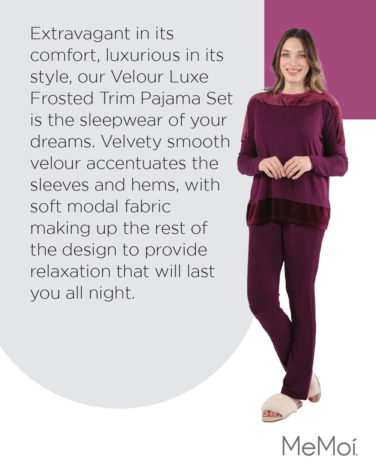 MeMoi Women's Ultra-Soft Velour Pajama Set with Frosted Trim - Cozy Lounge & Sleepwear for Relaxing at Home