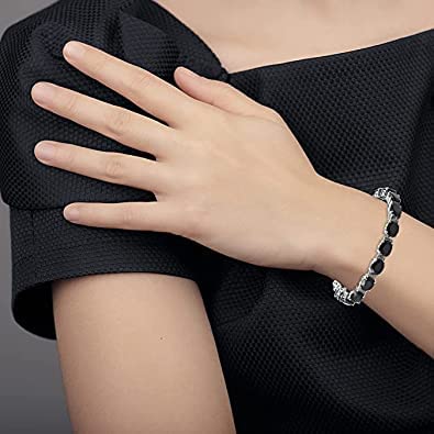 Natural Black Spinel Tennis Bracelet for Women - 925 Sterling Silver Platinum Plated with Zircon Birthstone | Size 7.25