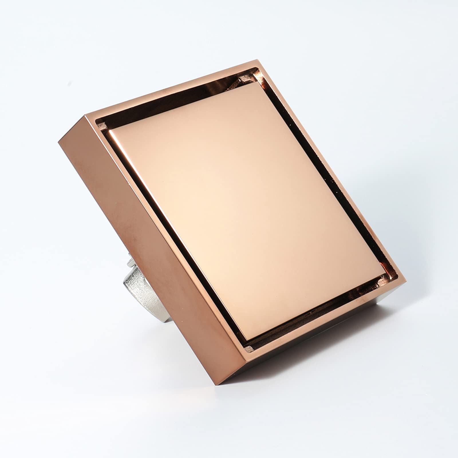 4 Inch Rose Gold Brass Square Shower Drain with Removable Cover - Bathroom Floor Drain for Showers & Wet Rooms - Elegant Waste Water Drainage Solution for Modern Homes
