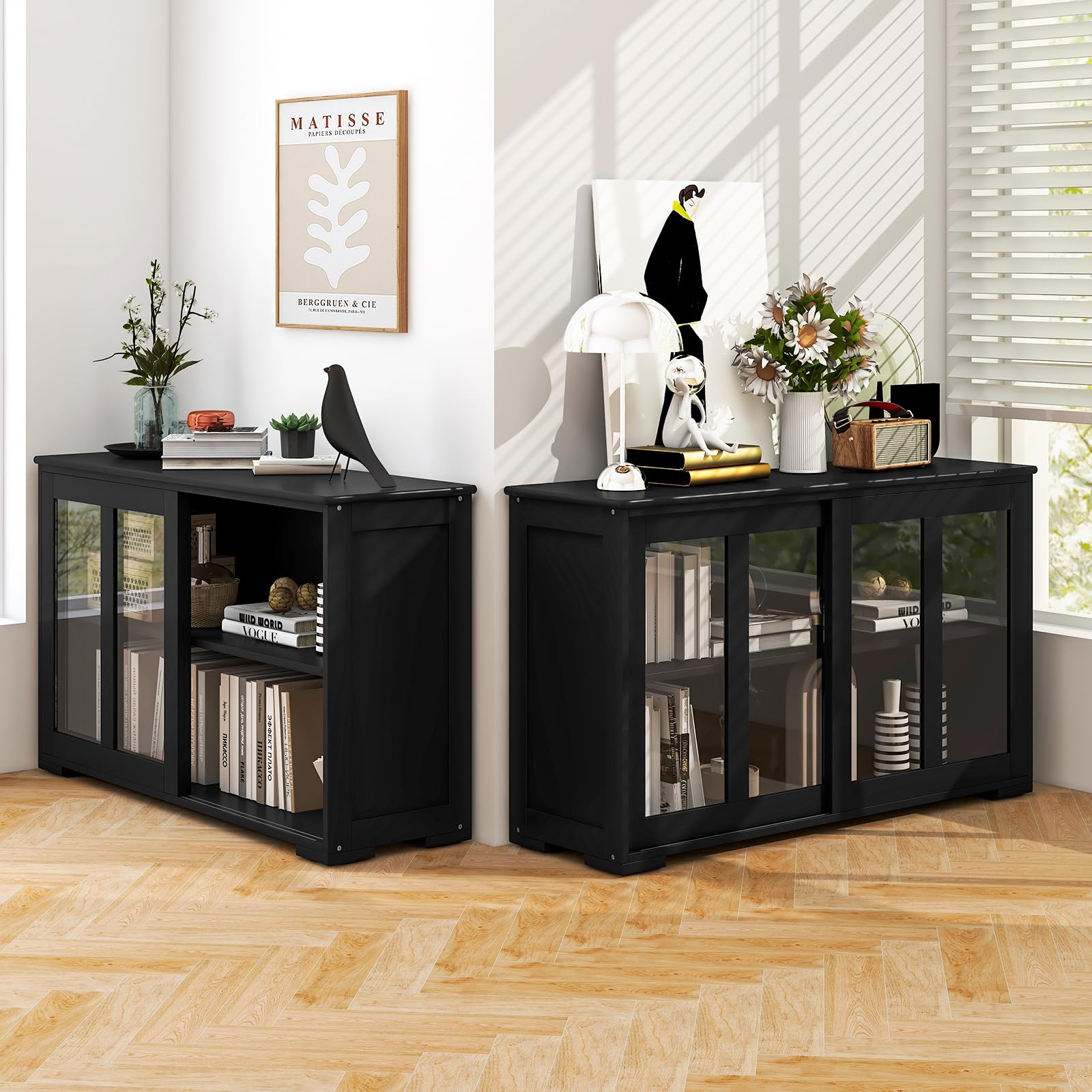 Costzon 2-Door Wooden Sideboard Buffet Cabinet with Adjustable Shelf & Sliding Glass Doors - Kitchen Storage, Coffee Bar Console Table for Living Room, Dining Room, Hallway - Perfect for Home Decor & Entertaining Guests