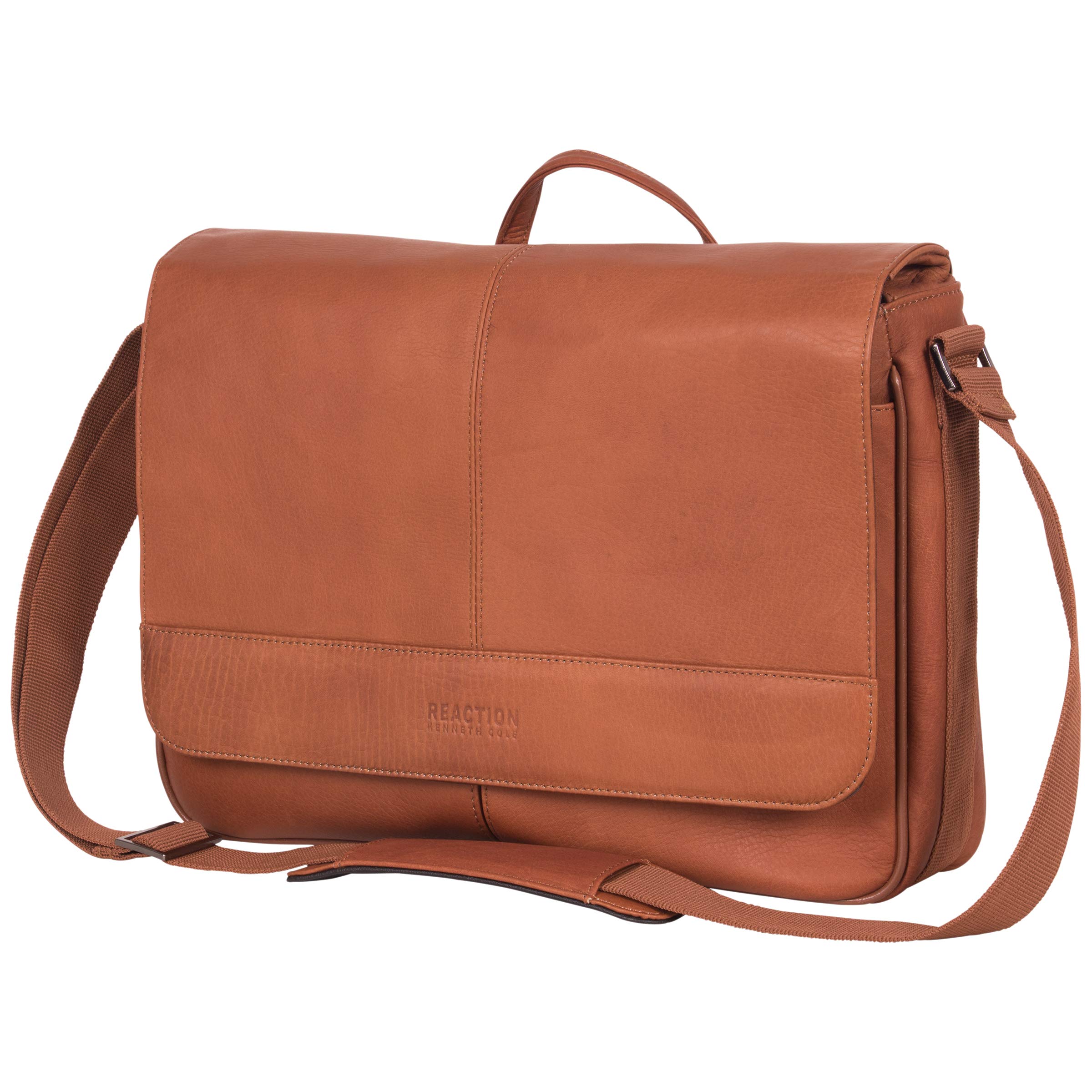 Kenneth Cole REACTION Risky Business Messenger Bag - Genuine Full-Grain Colombian Leather Crossbody Laptop Case & Tablet Bag for Work, Travel & Daily Commute
