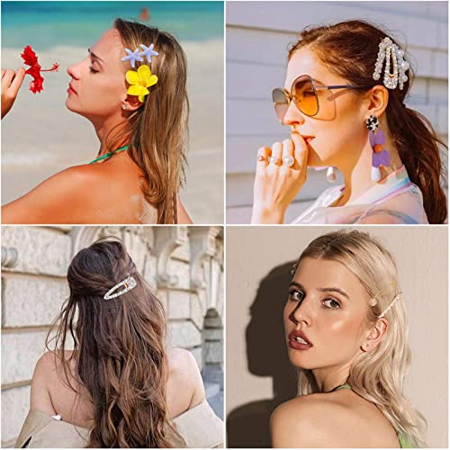 CHIROGRAPHY 14 PCS Pearls & Acrylic Resin Hair Clips Set - Handmade Glitter Crystal Hair Barrettes, Hollow Geometric Bobby Pins | Korean Fashion Hair Accessories for Women & Girls | Perfect for Weddings, Parties & Daily Styling