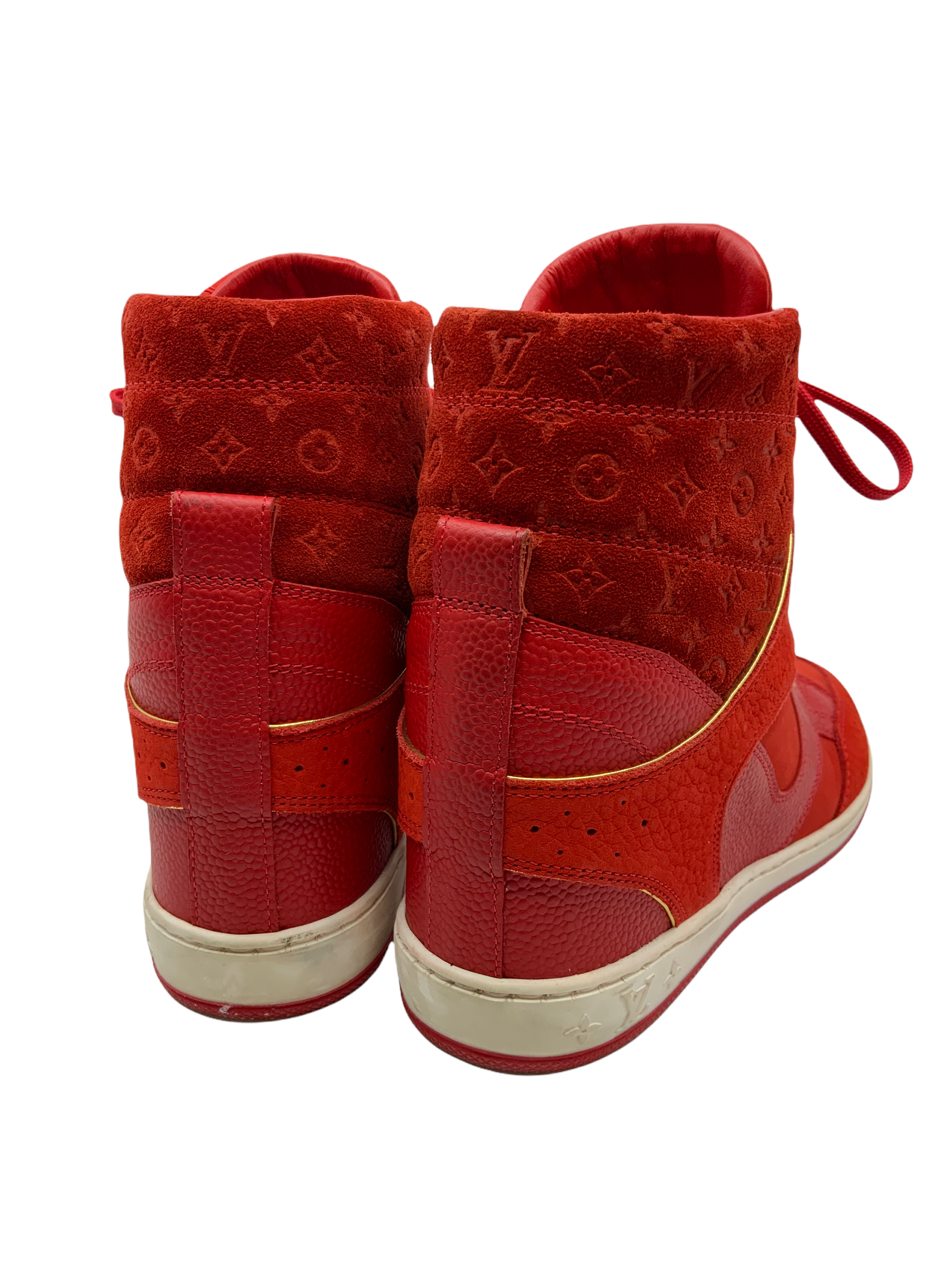 Louis Vuitton Monogram Embossed Suede Cliff Top Wedge Sneakers for Women - Size 7 US | Comfortable Designer Shoes for Casual Wear, Date Night & Travel