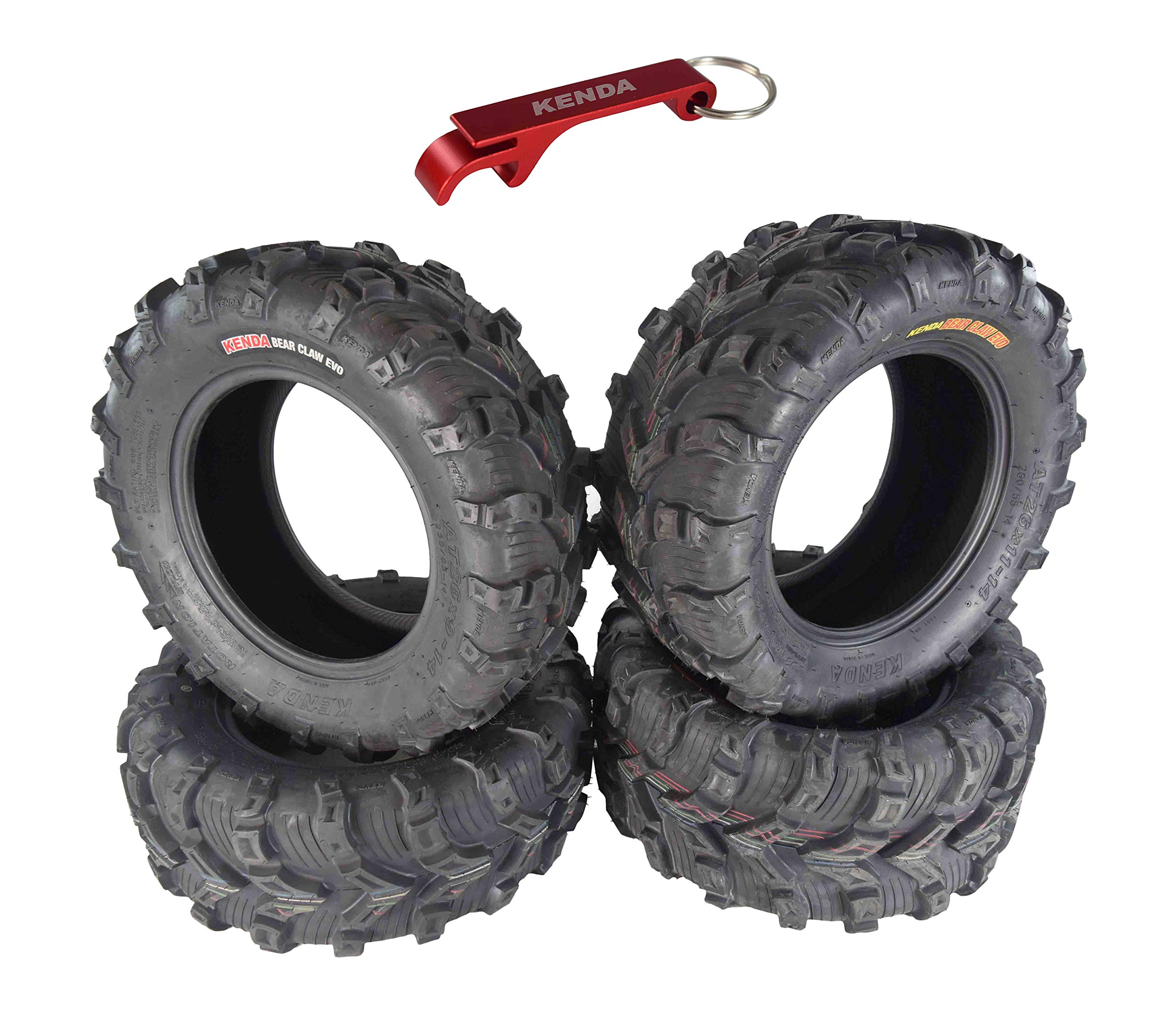 Kenda Bear Claw EVO 26x9-14 Front & 26x11-14 Rear ATV/UTV All-Terrain Mud Tires (4-Pack) with Free Bottle Opener Keychain - Perfect for Off-Roading, Hunting & Trail Riding