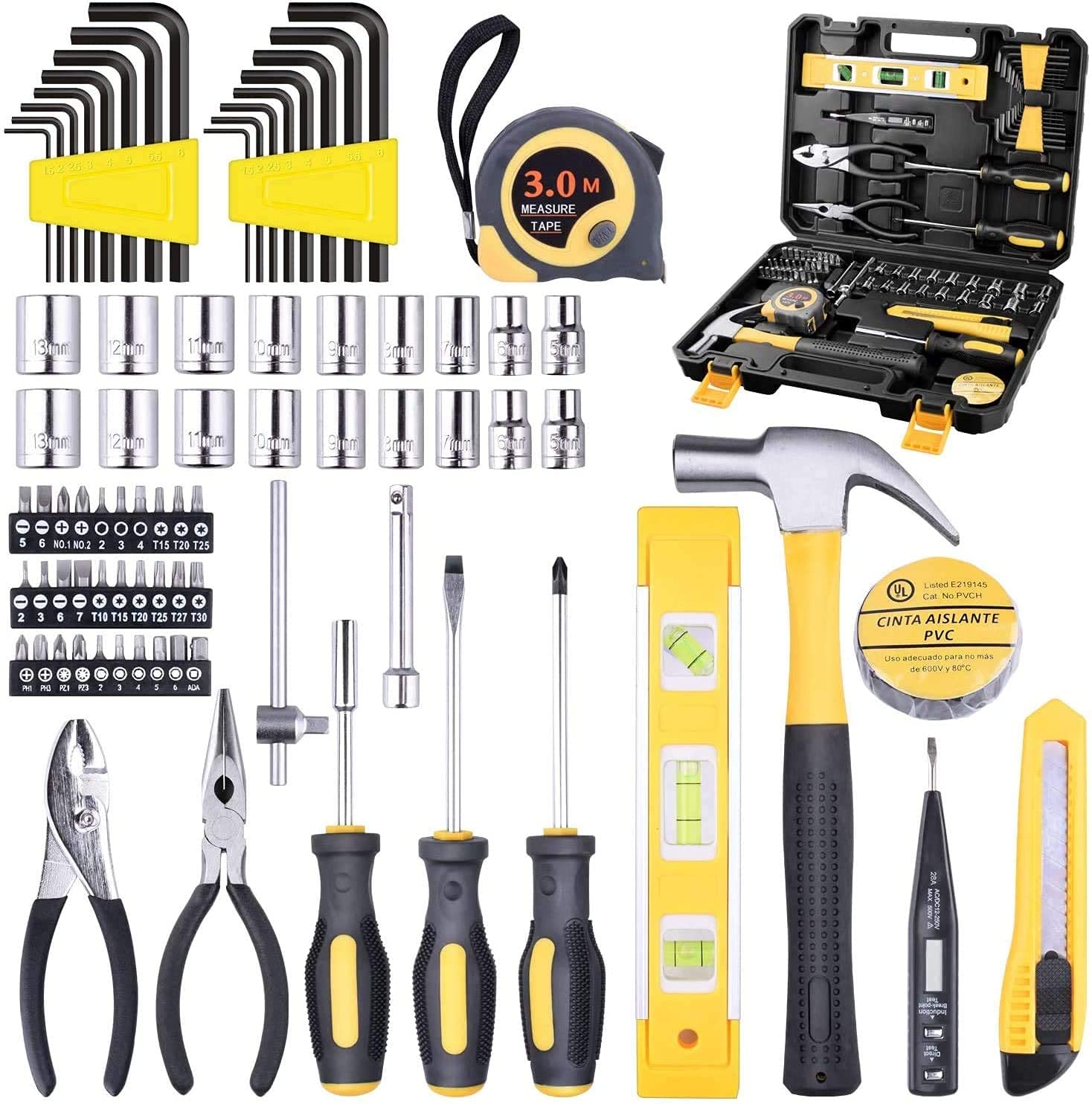 ET016 Home Repair Tool Kit - 65-Piece General Household Tool Set for DIY, Auto & Home Maintenance - Durable Hand Tools with Portable Storage Case - Perfect for Garage, Workshop & Emergency Repairs