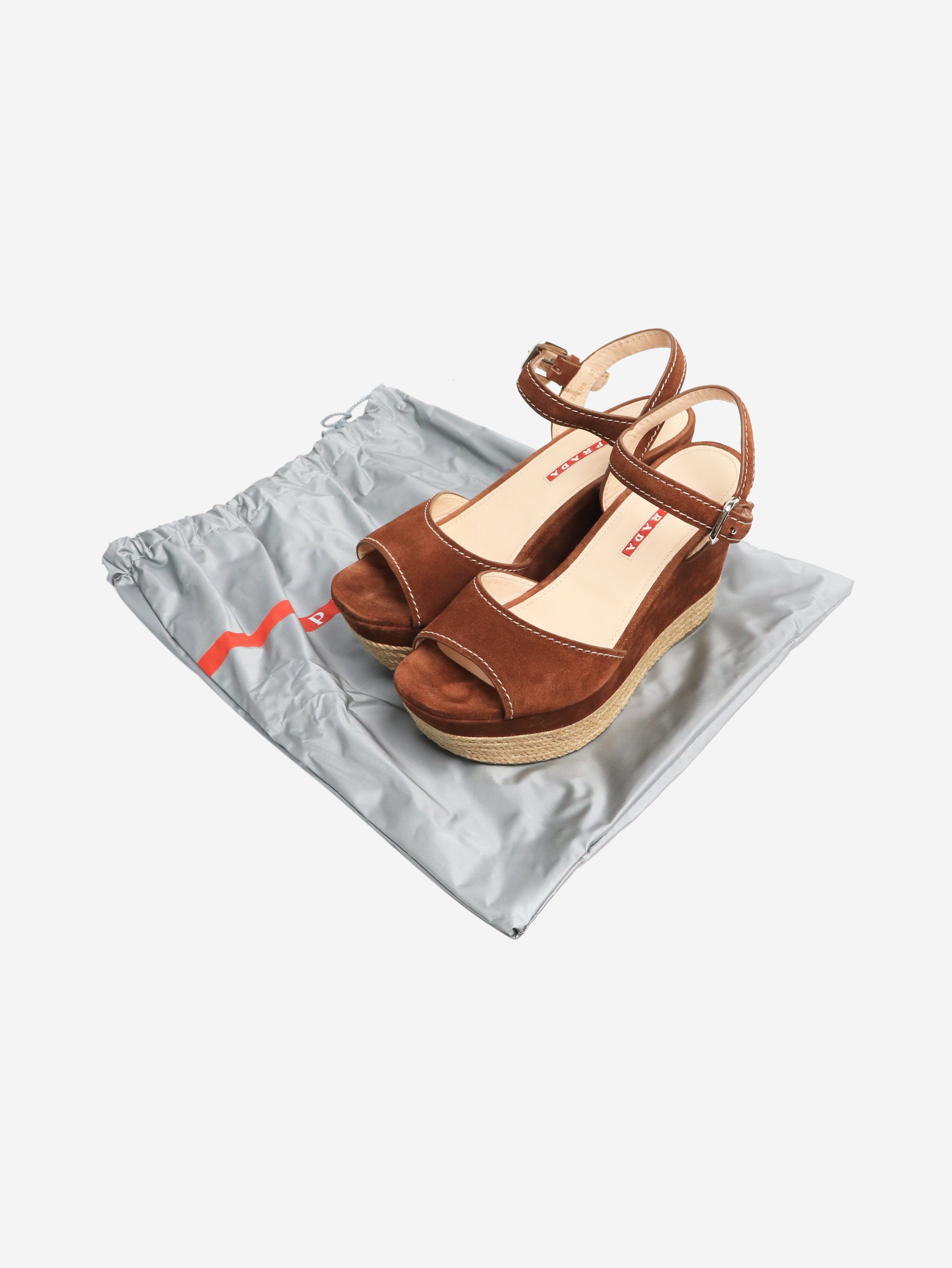 Brown Suede Espadrille Wedge Sandals for Women - Size EU 37 (US 7) | Comfortable Summer Casual Shoes for Beach, Vacation & Everyday Wear