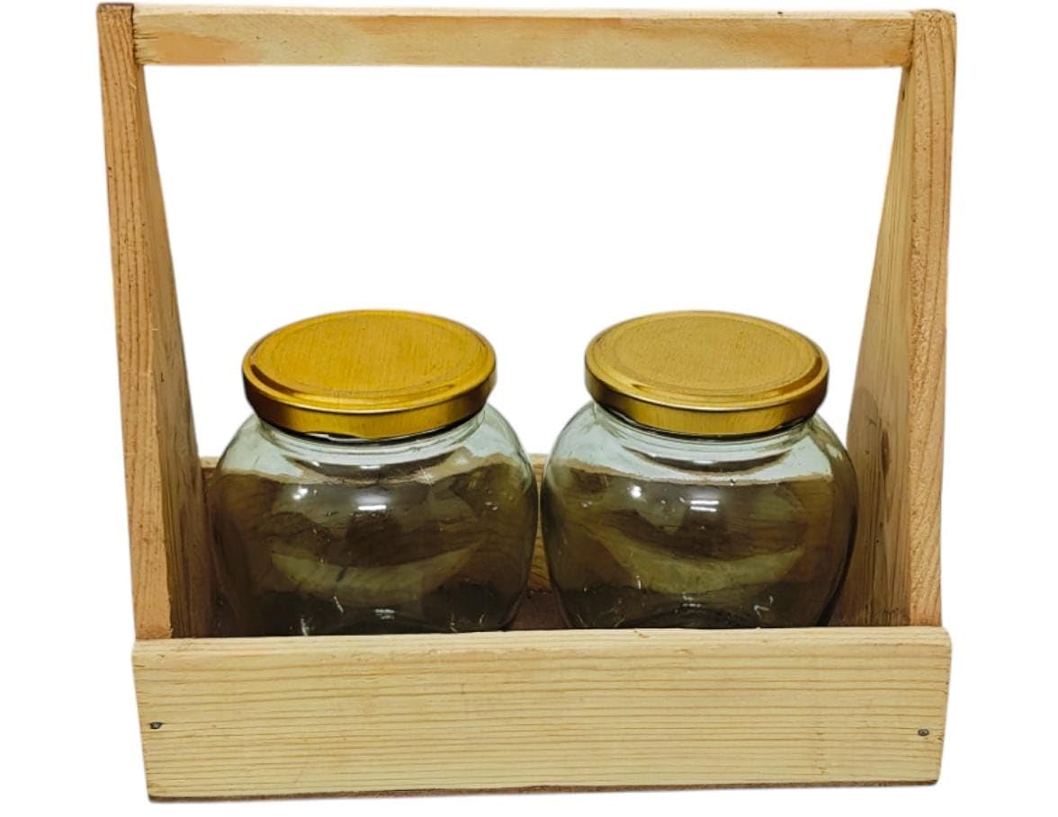 Premium Handmade Pine Wood Gift Tray Set with 2 Salsa Jars - Elegant Serving Tray for Dry Fruits, Cheese & Charcuterie - Perfect for Housewarming, Wedding & Holiday Gifts - Rustic Wooden Decorative Tray for Dining & Entertaining