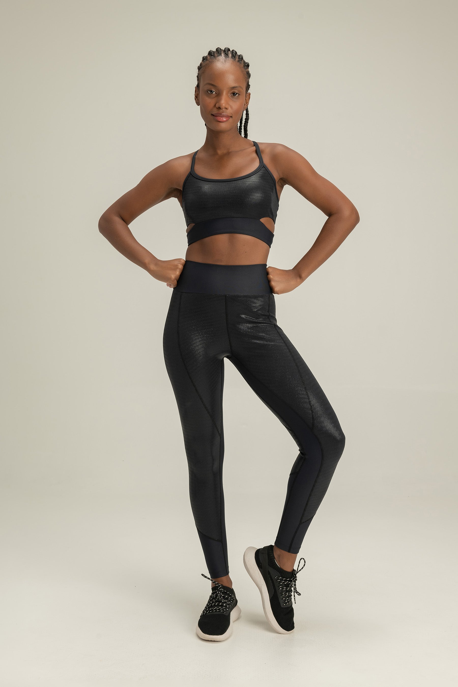 High Waist Rib Shine Leggings for Women - Tummy Control Yoga Pants with Butt Lifting - Shiny Workout Leggings for Gym, Running & Lounge Wear