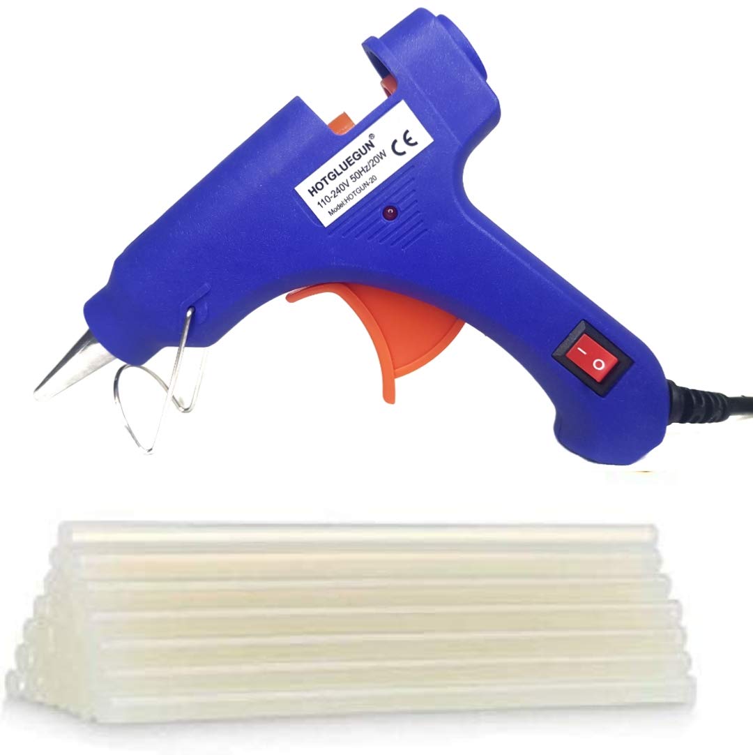 20W Mini Hot Melt Glue Gun with On/Off Switch & LED Indicator - Includes 20 (7mm) Glue Sticks for DIY Crafts, Home Repairs & School Projects