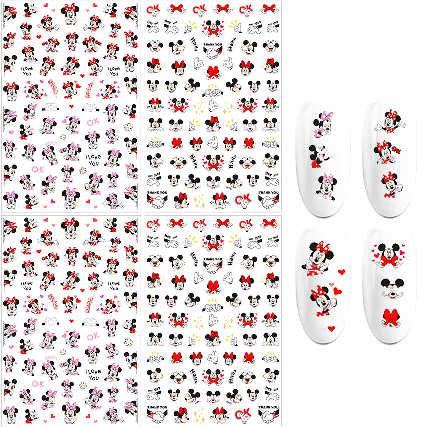 3D Cartoon Nail Art Stickers - Self Adhesive Cute Nail Decals for DIY Nail Designs - 4 Sheets for Girls, Women & Kids - Perfect for Parties, Gifts & Home Manicures