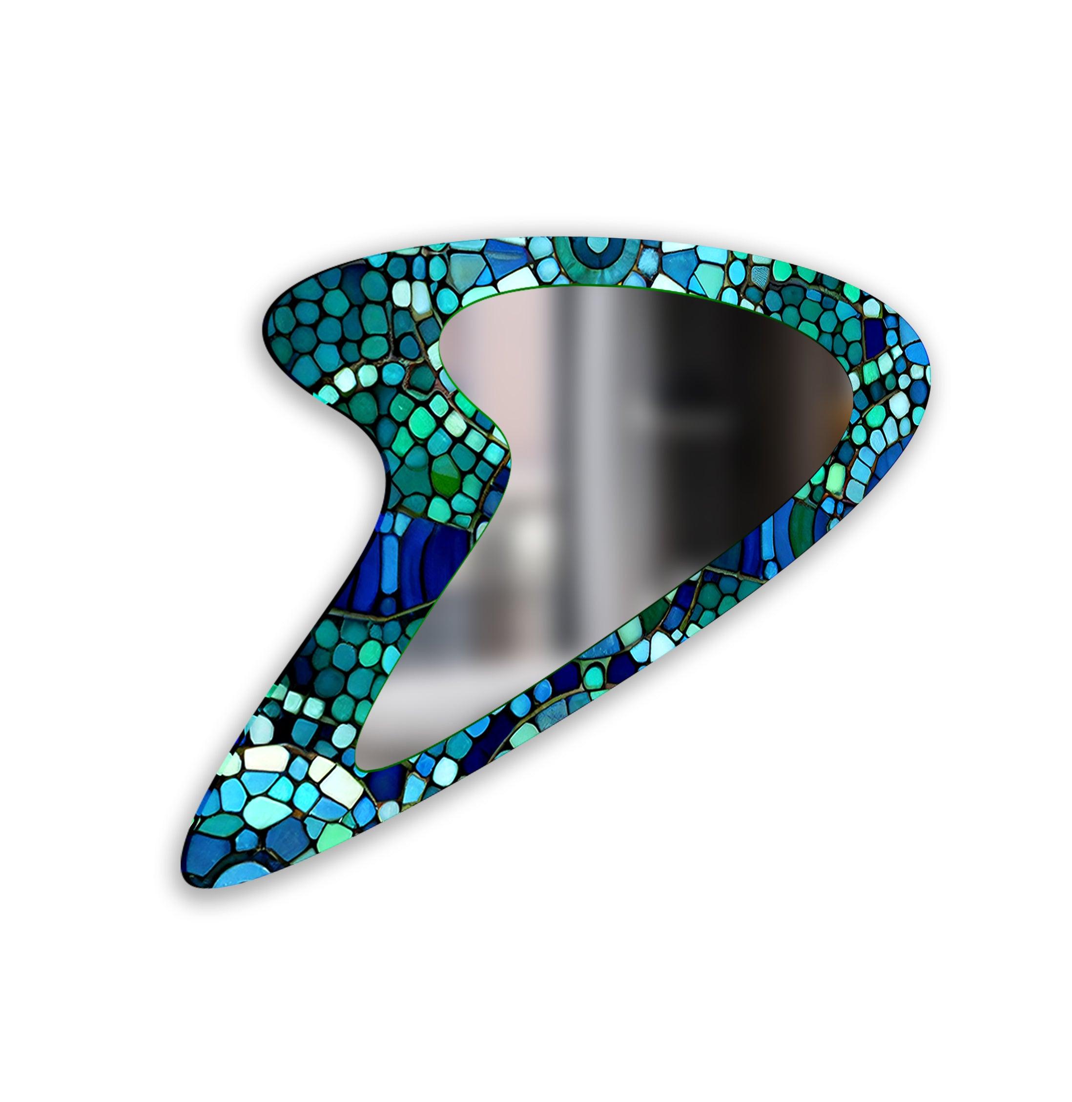 Blue & Green Decorative Mosaic Wall Mirror - Handcrafted Boho Style Bathroom & Bedroom Decor - Perfect for Vanity, Entryway & Living Room Accent Wall