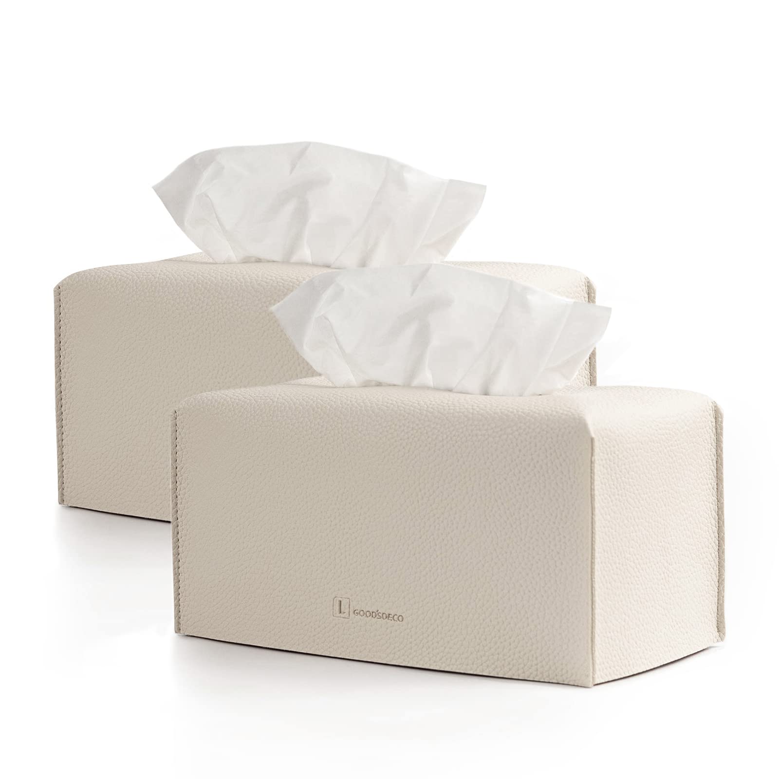 Premium 2-Pack PU Leather Tissue Box Covers - Modern Rectangle Beige Tissue Holder for Bathroom, Office & Home Decor | Water-Resistant & Stylish Storage Solution